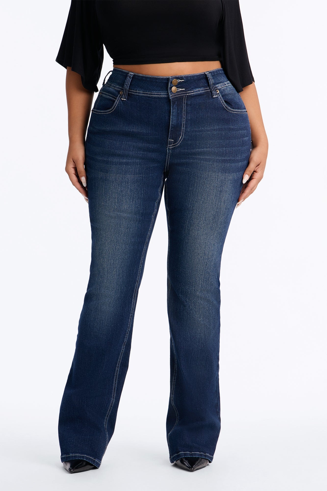 Might Go Double Button Stretch Bootcut Jeans - Dark Wash image 1