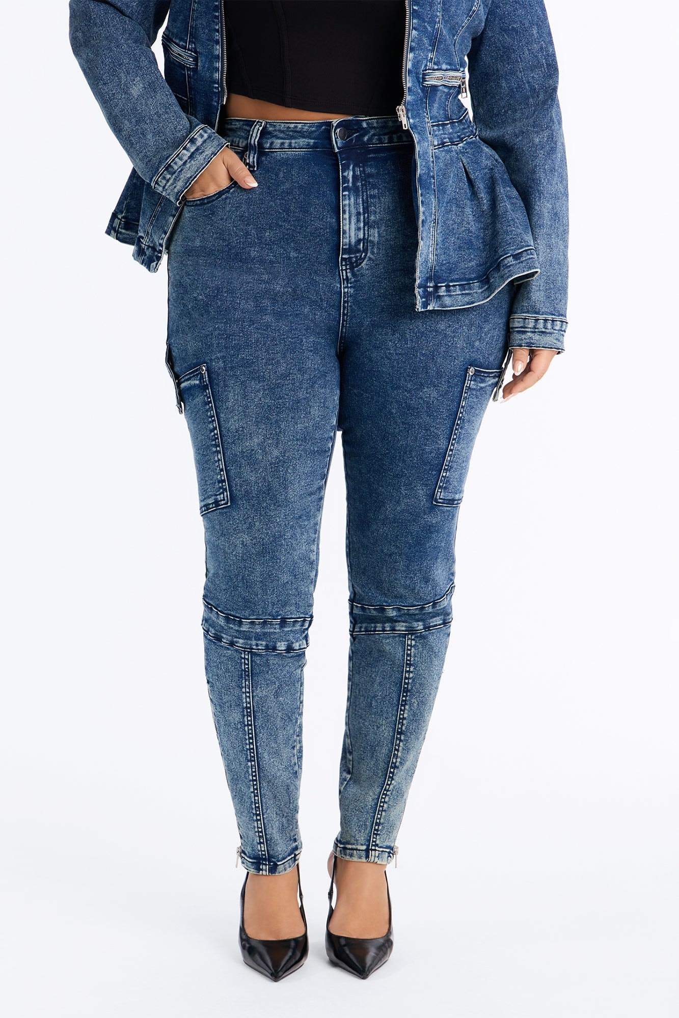 Lowkey Snatched High Rise Cargo Skinny Jeans - Vintage Wash alternate