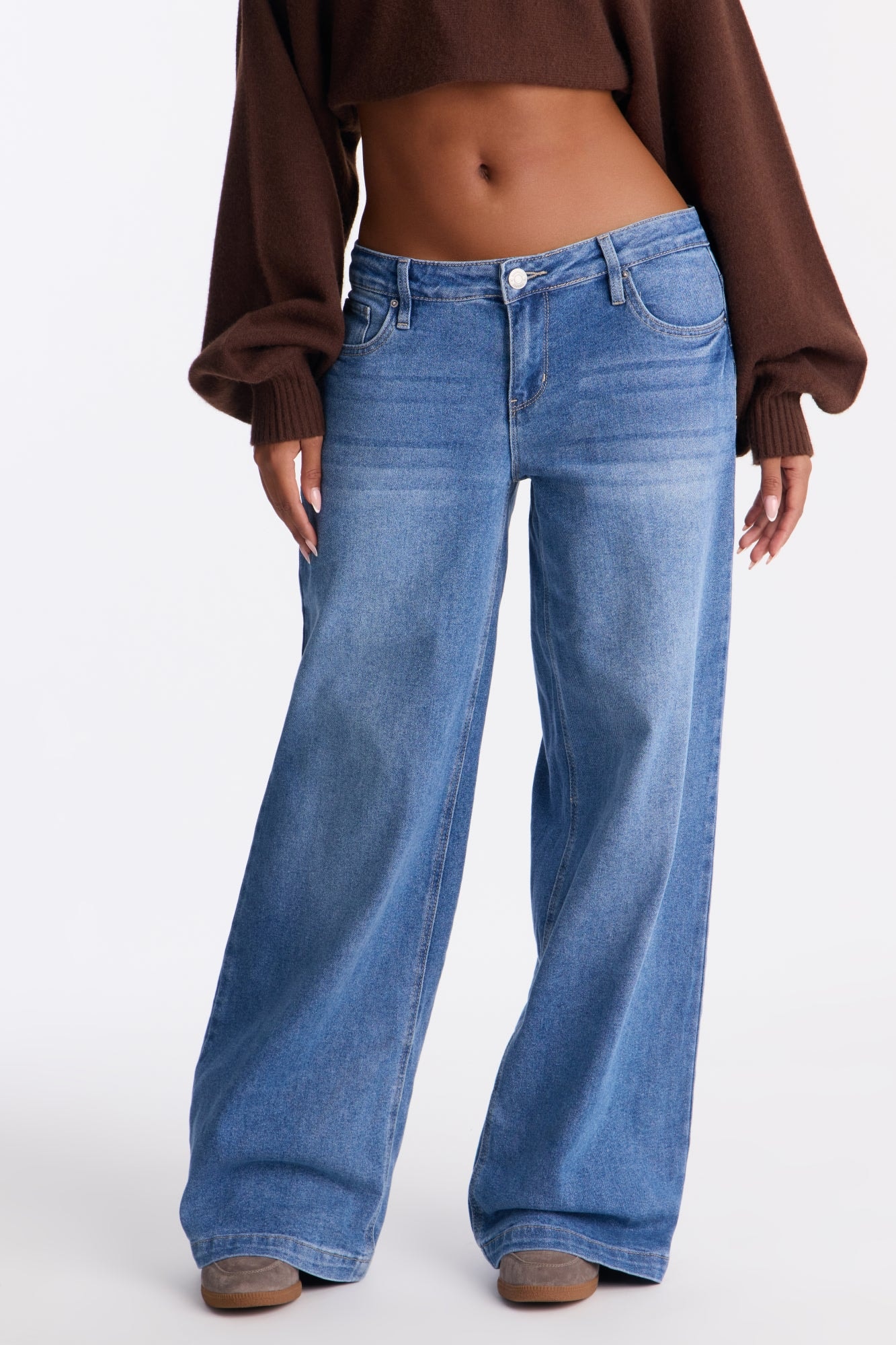 Come Find Me Mid Rise Wide Leg Jeans - Medium Wash image 1