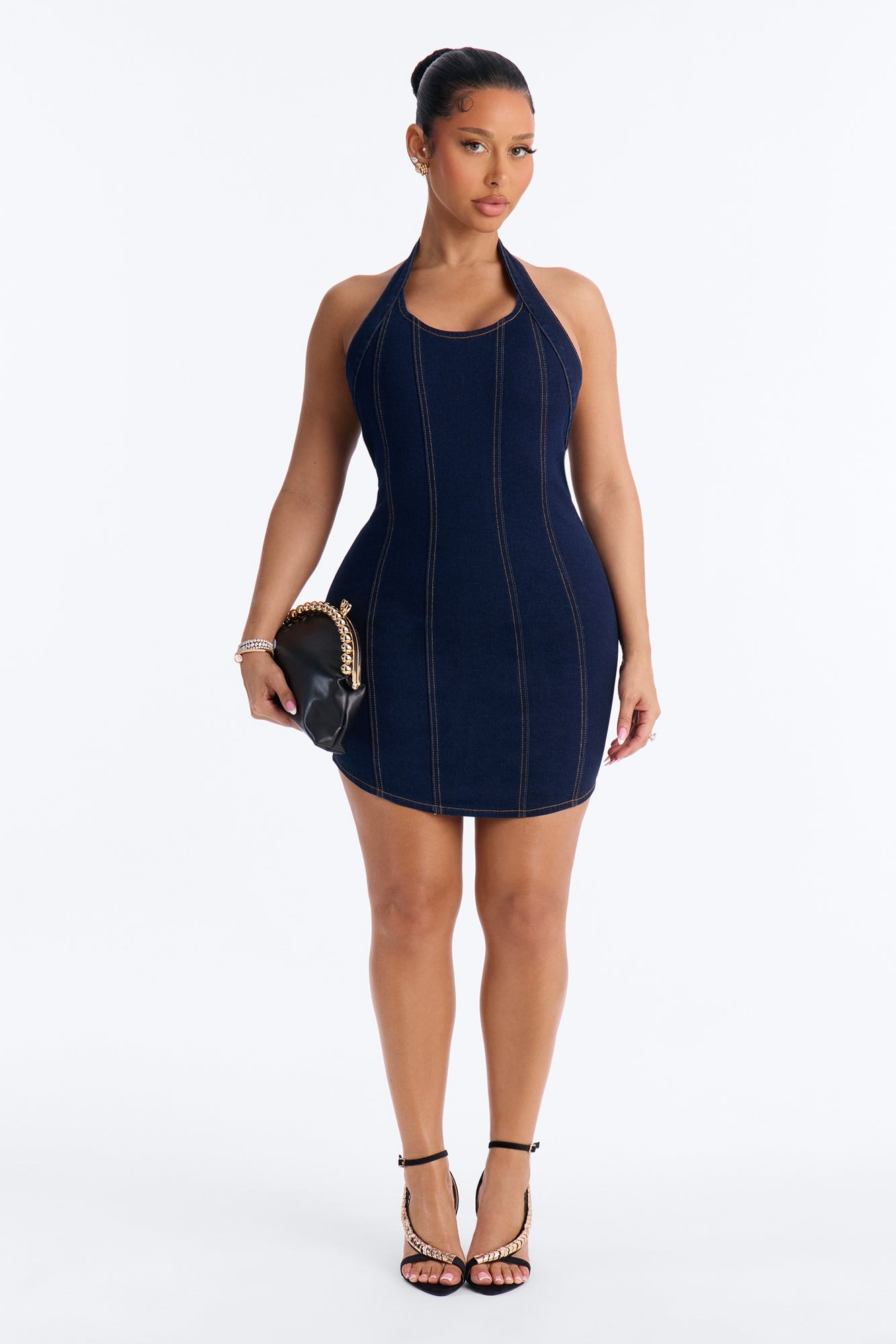 Emilia Halter Stretch Denim Mini Dress - Dark Wash image 1
