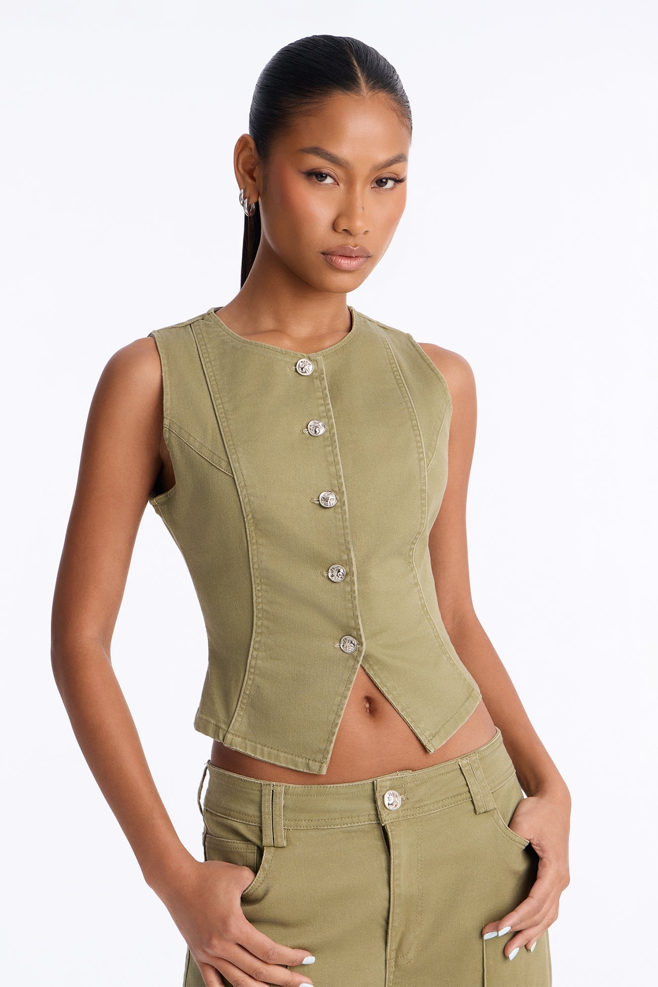 Maura Denim Pant Set - Olive alternate