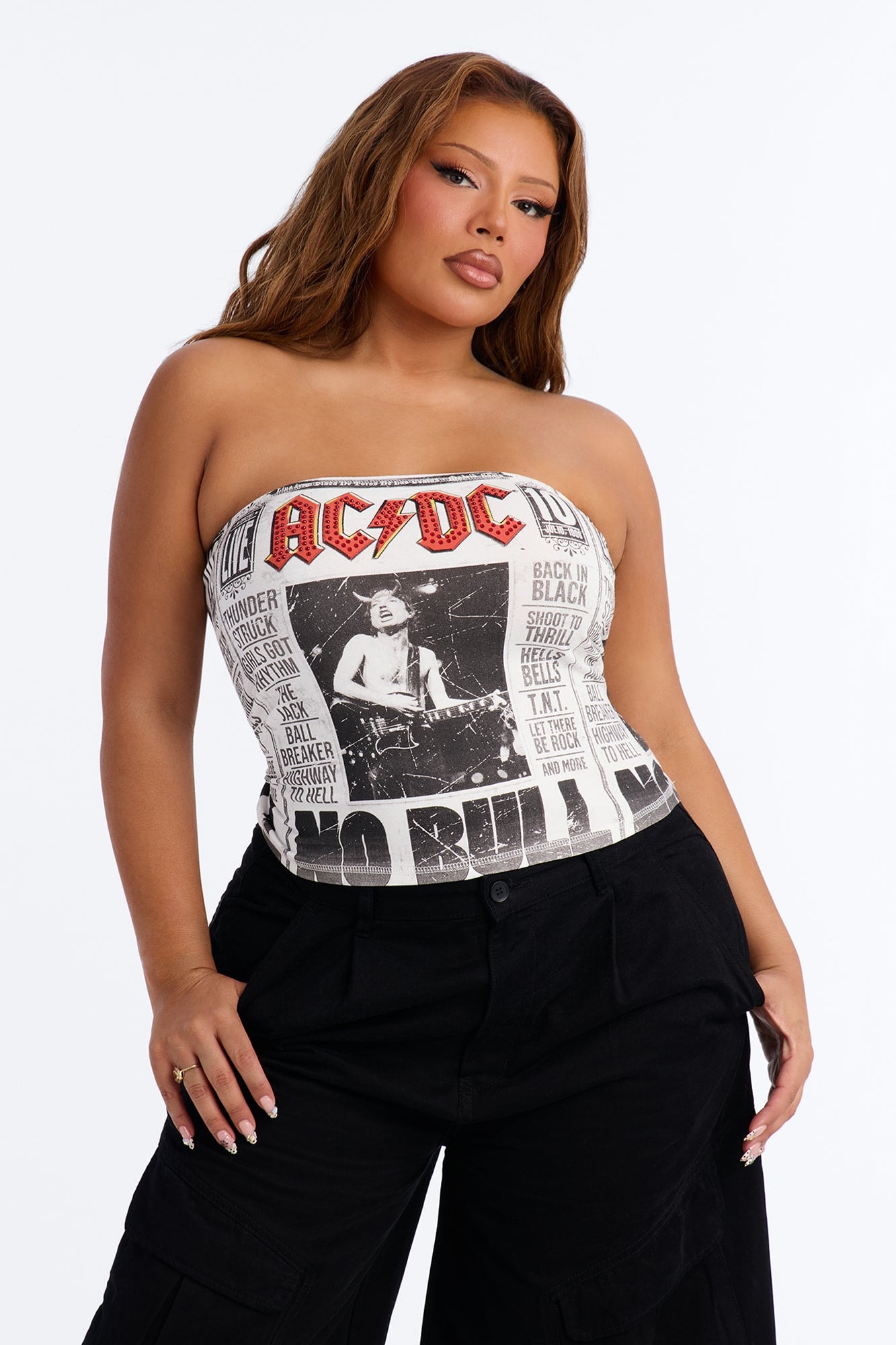 ACDC No Bull Rhinestone Tube Top - White image 1