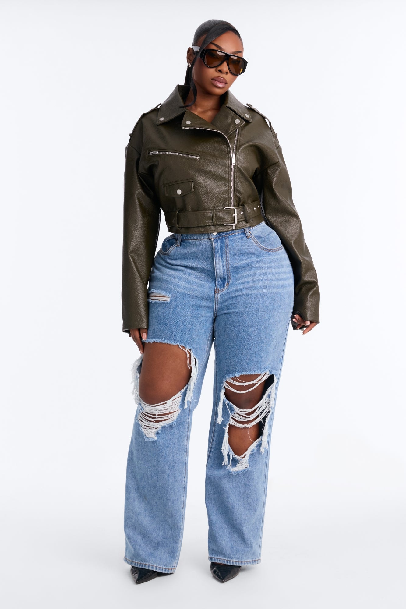 Roxie Faux Leather Jacket - Olive alternate
