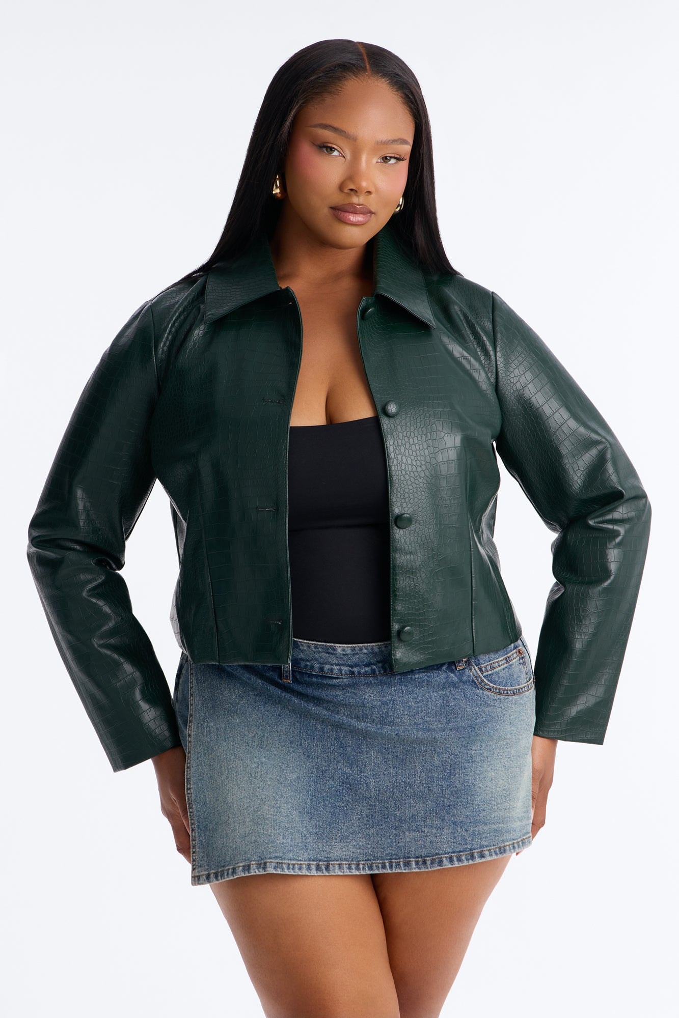 Gina Croc Faux Leather Jacket - Hunter alternate