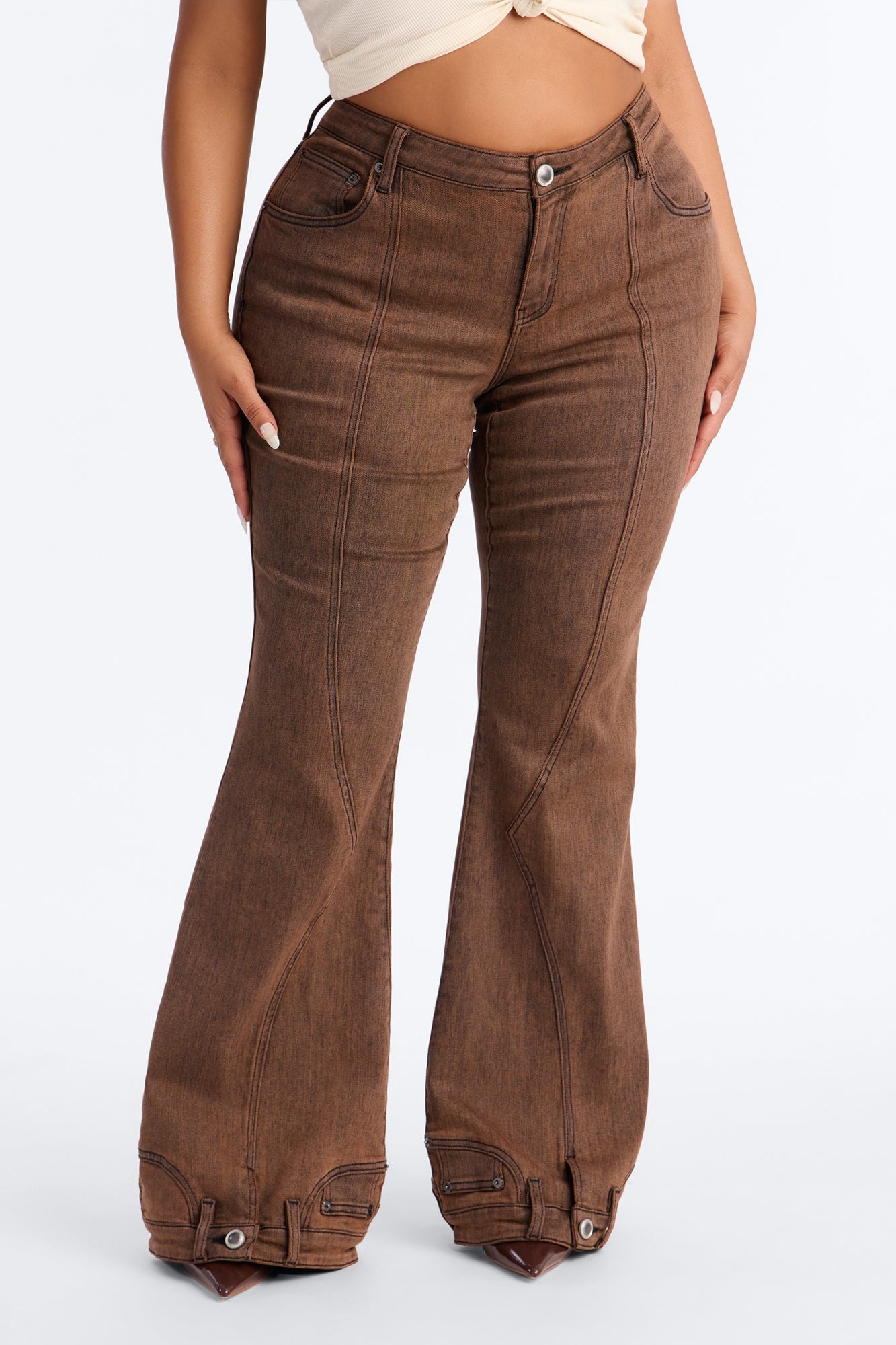 A Hot Take Upside Down Low Rise Stretch Flare Jeans - Rust image 1
