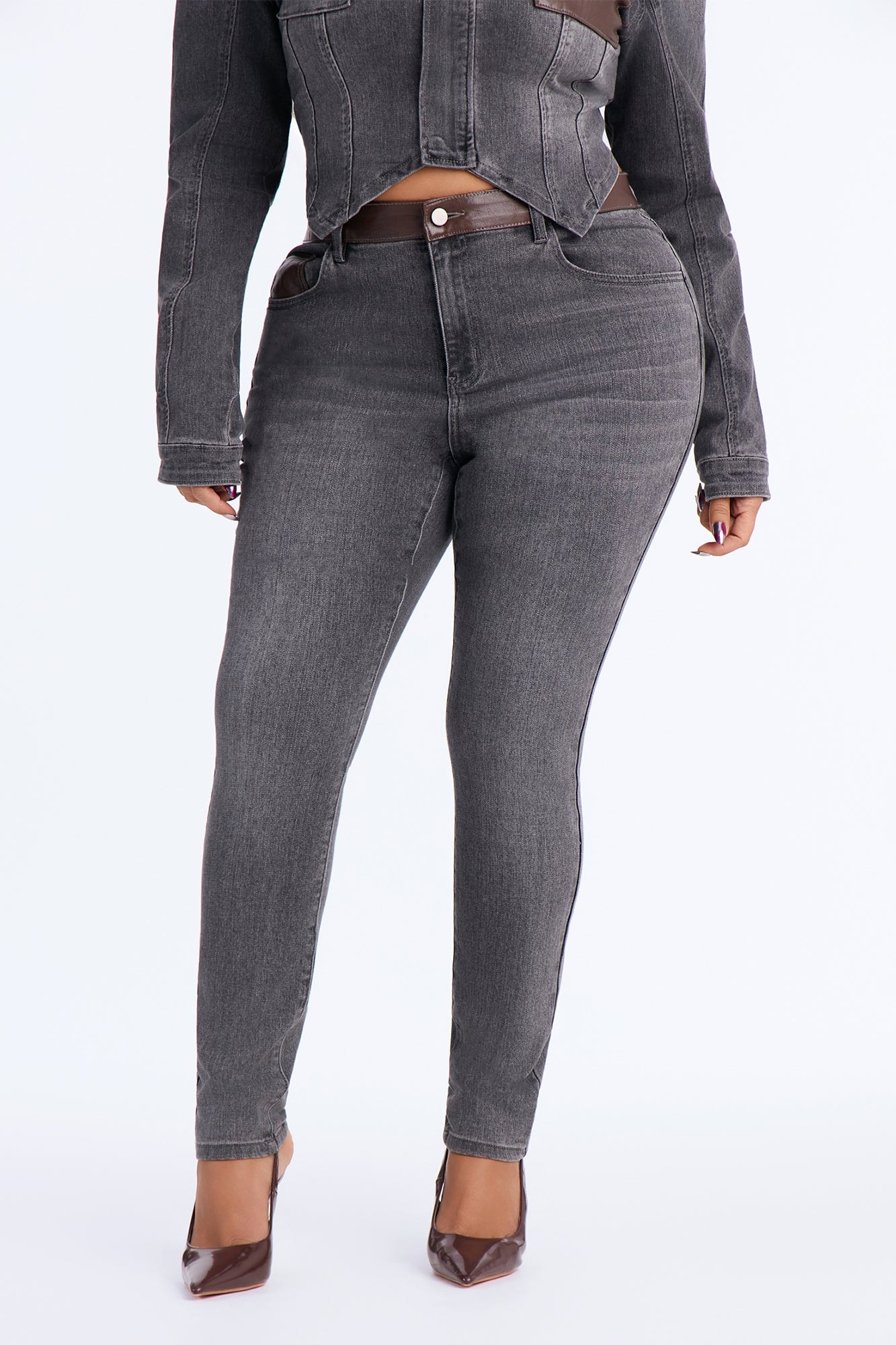 Power Stance High Rise Skinny Jeans - Grey alternate