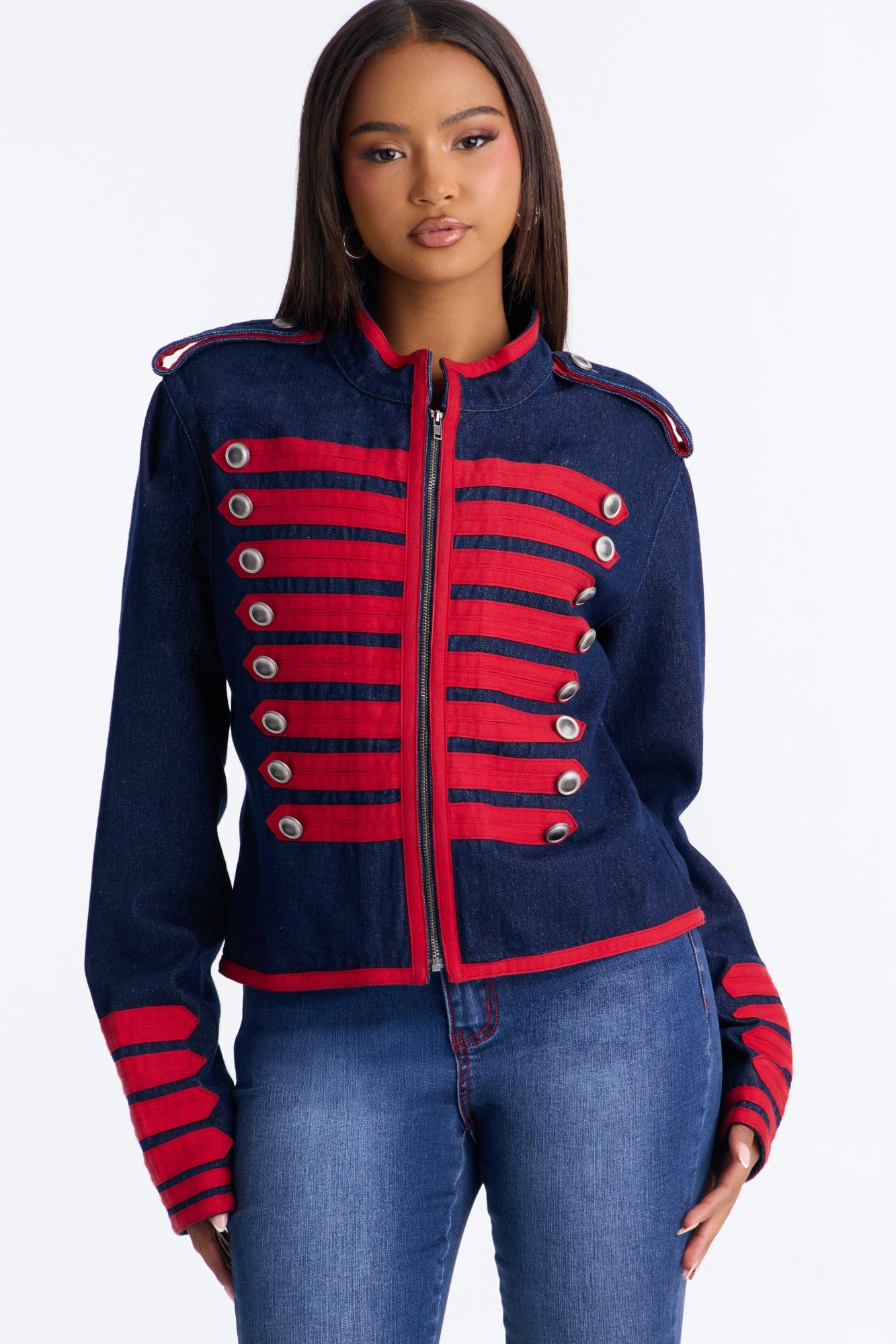 Bonaparte Military Zip Denim Jacket - Dark Wash image 1