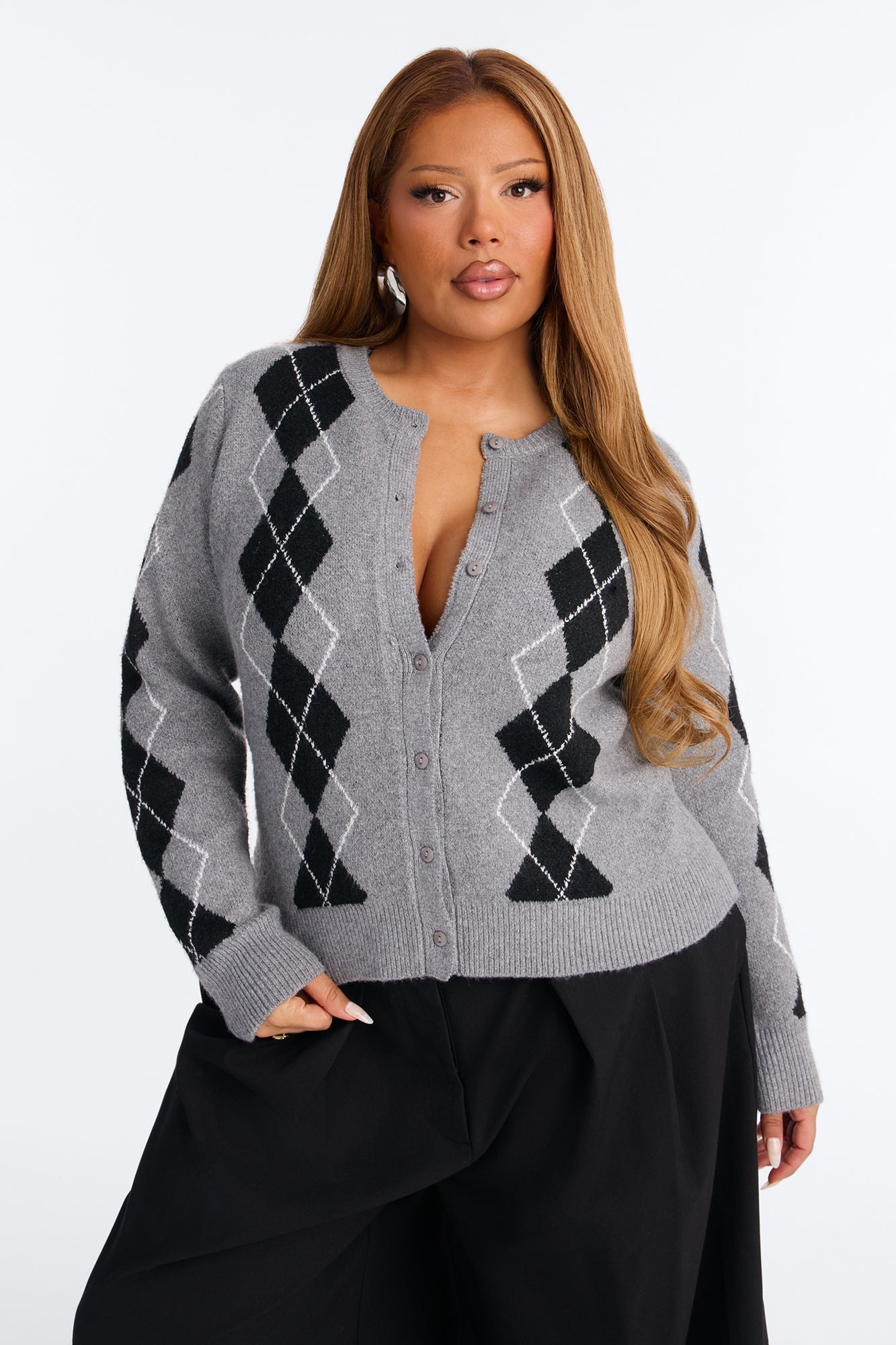 She Reads Argyle Sweater - Grey/combo image 1
