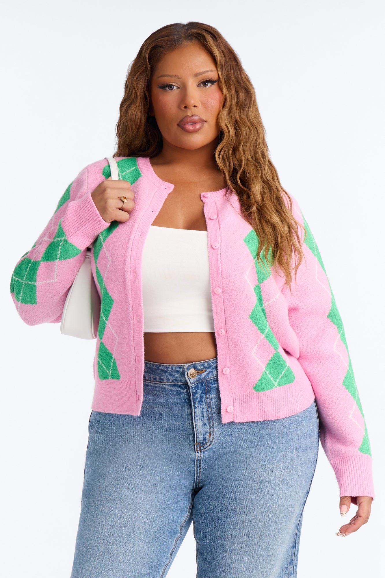 She Reads Argyle Sweater - Pink/combo image 1