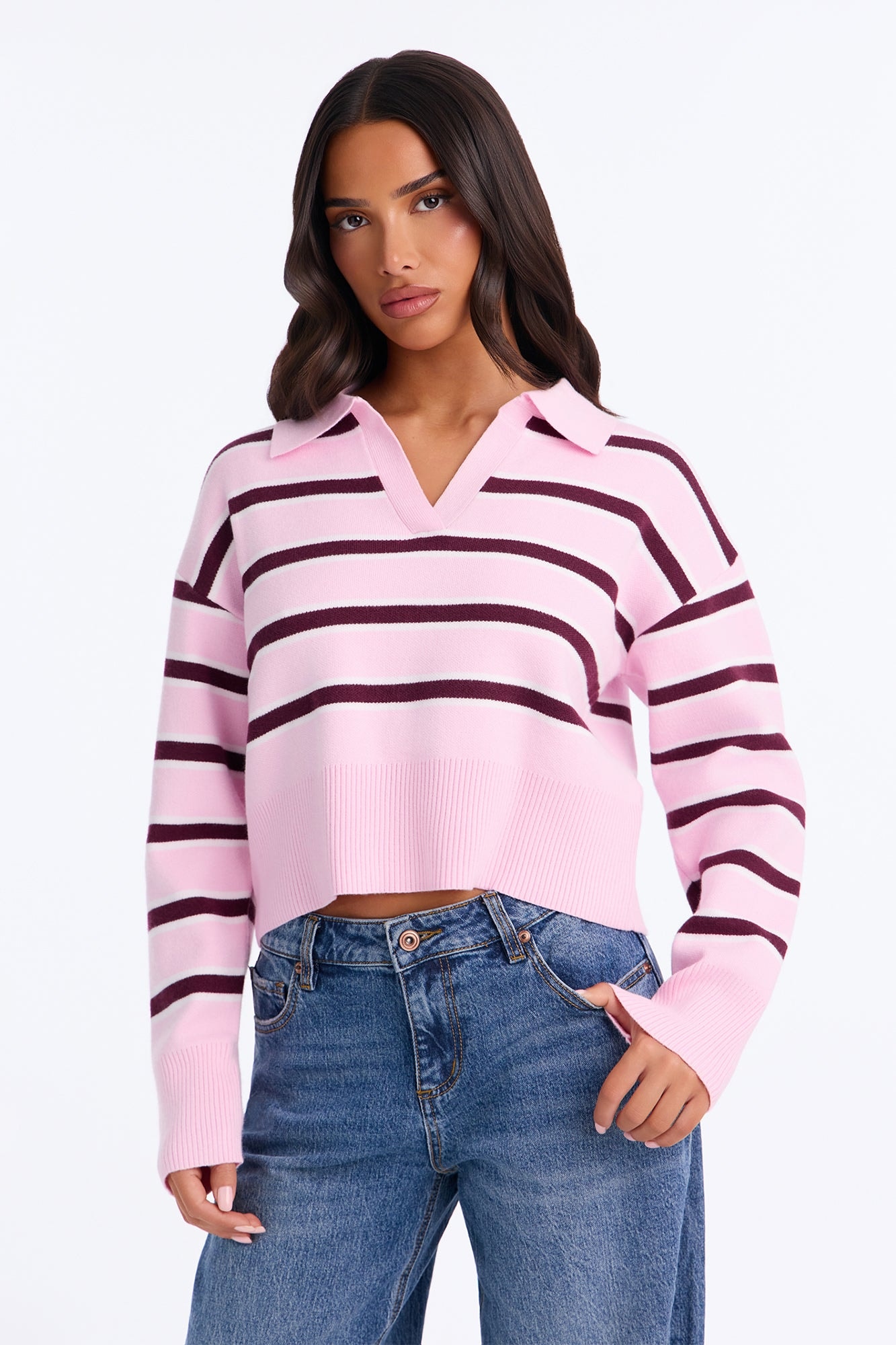 Olivia Striped Polo Sweater - Pink/combo image 1