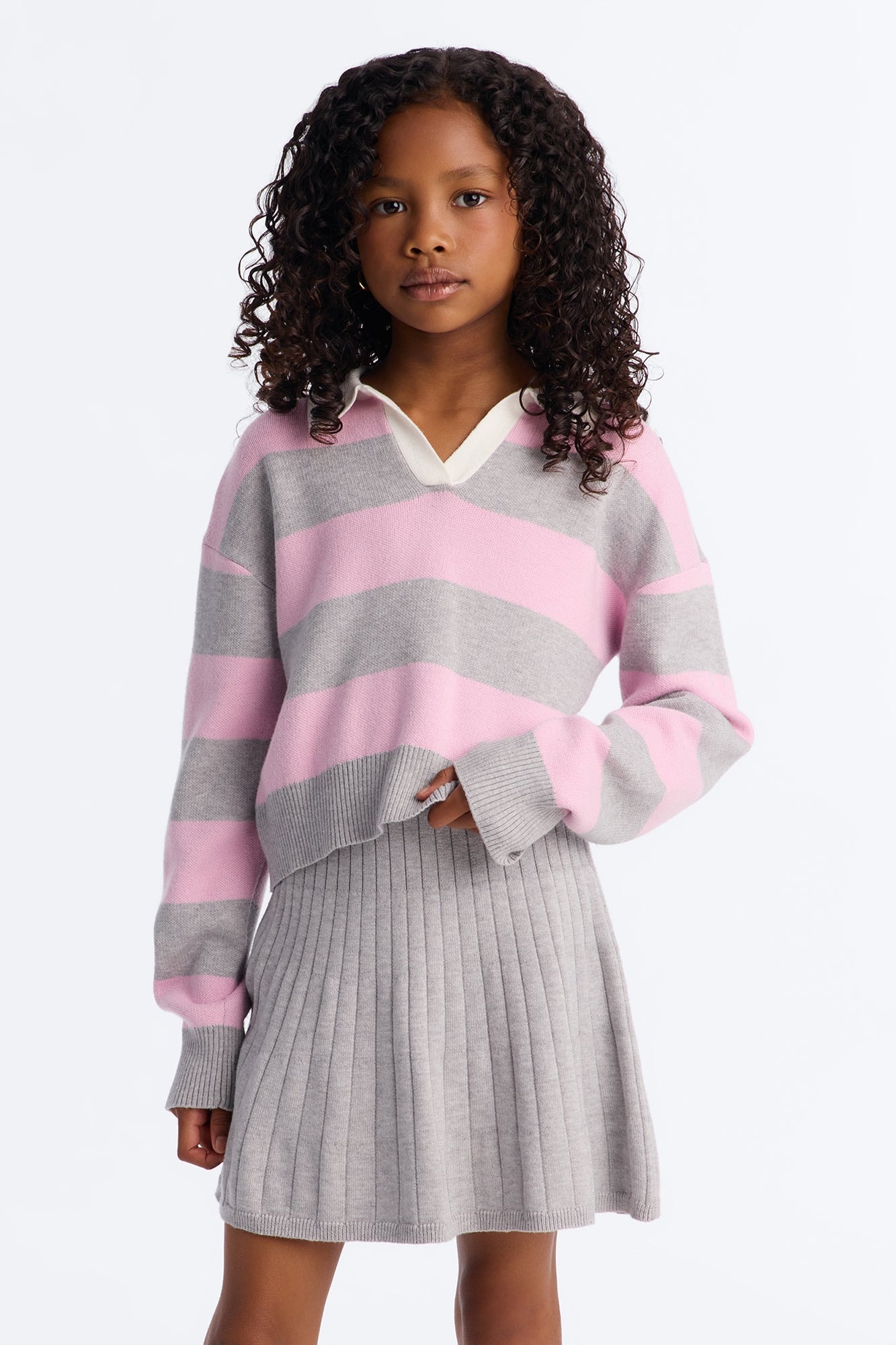 Mini My Imagination Pleated Skirt Set - Grey/combo image 1