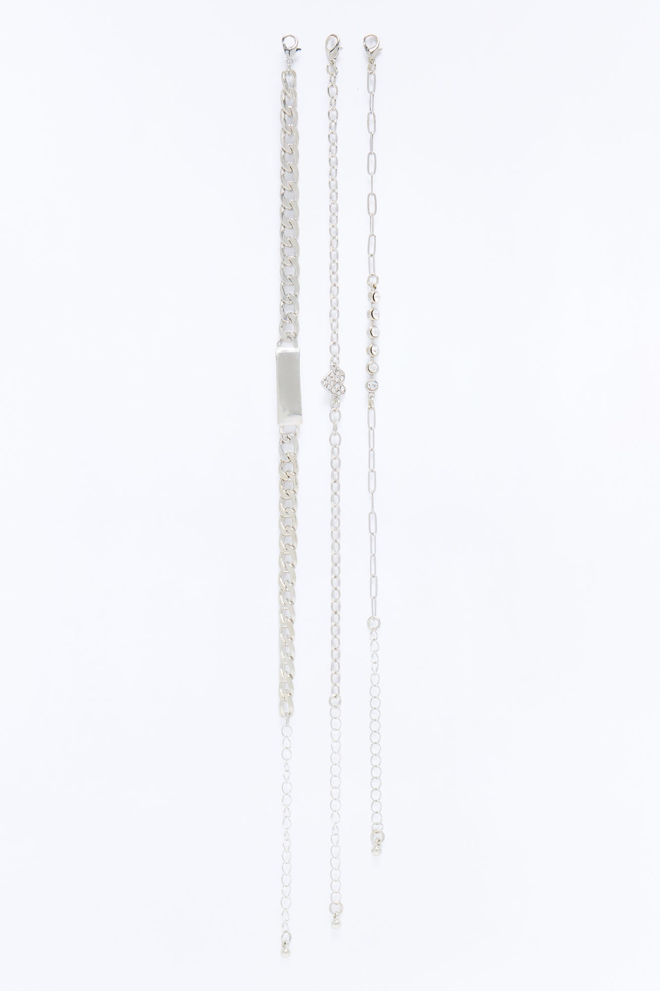 Still Summer Rhinestone Heart Layered Chainlink Anklet - Silver image 1