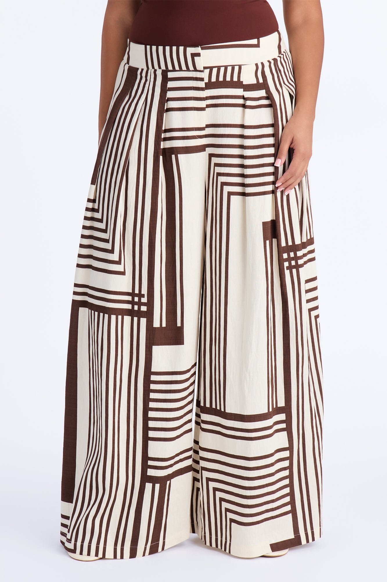Pamela Geometric Wide Leg Pant - Brown Combo alternate