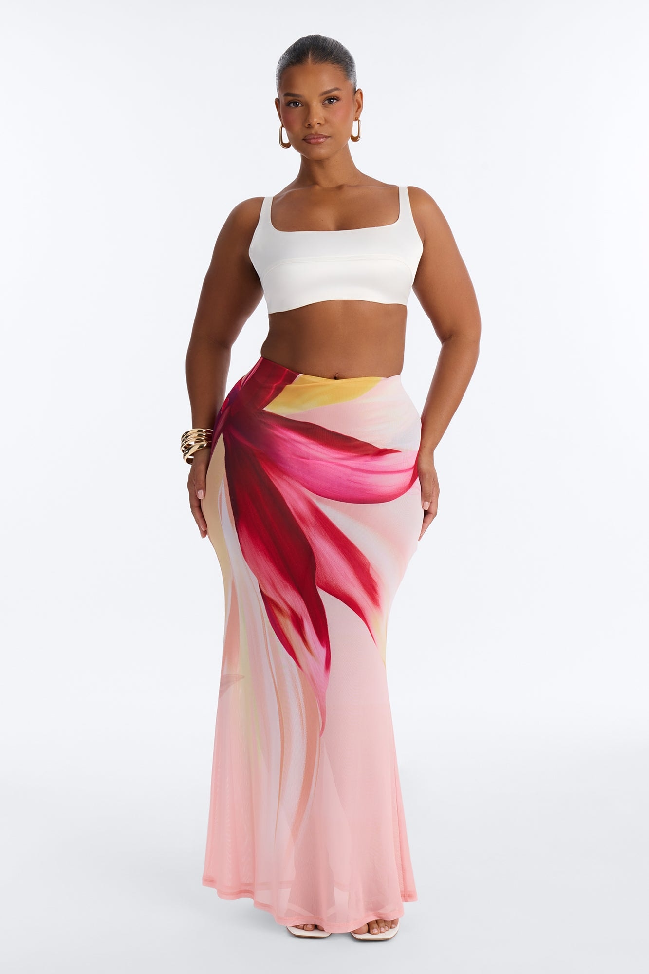 Soleil Sheer Floral Mesh Maxi Skirt - Pink/combo image 1