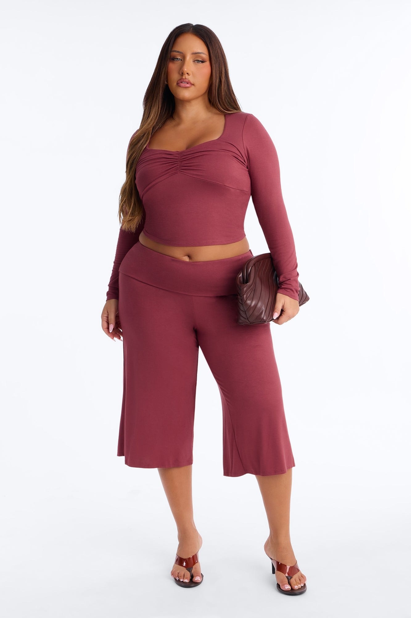 Katrina Foldover Gaucho Pant Set - Mauve image 1