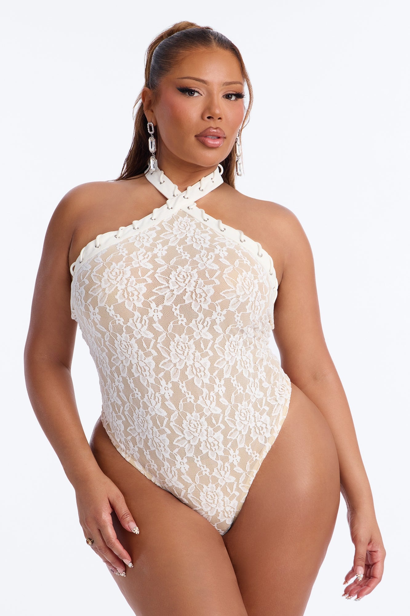 Sweet Temptation Lace Halter Bodysuit - White image 1