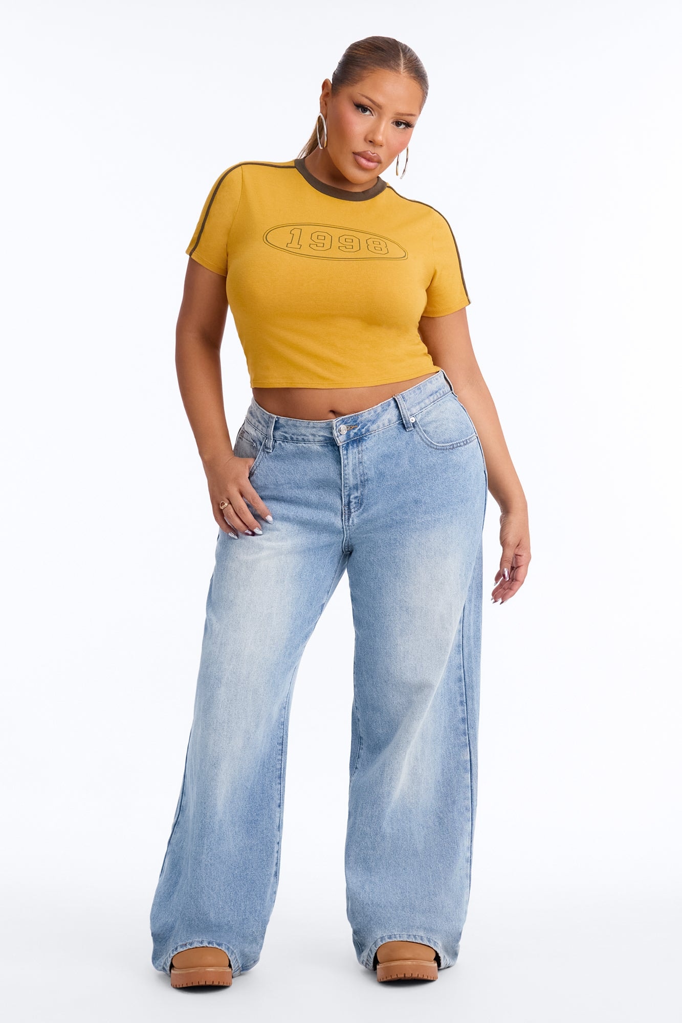 She's A 98' Baby Short Sleeve Tee - Mustard/combo alternate