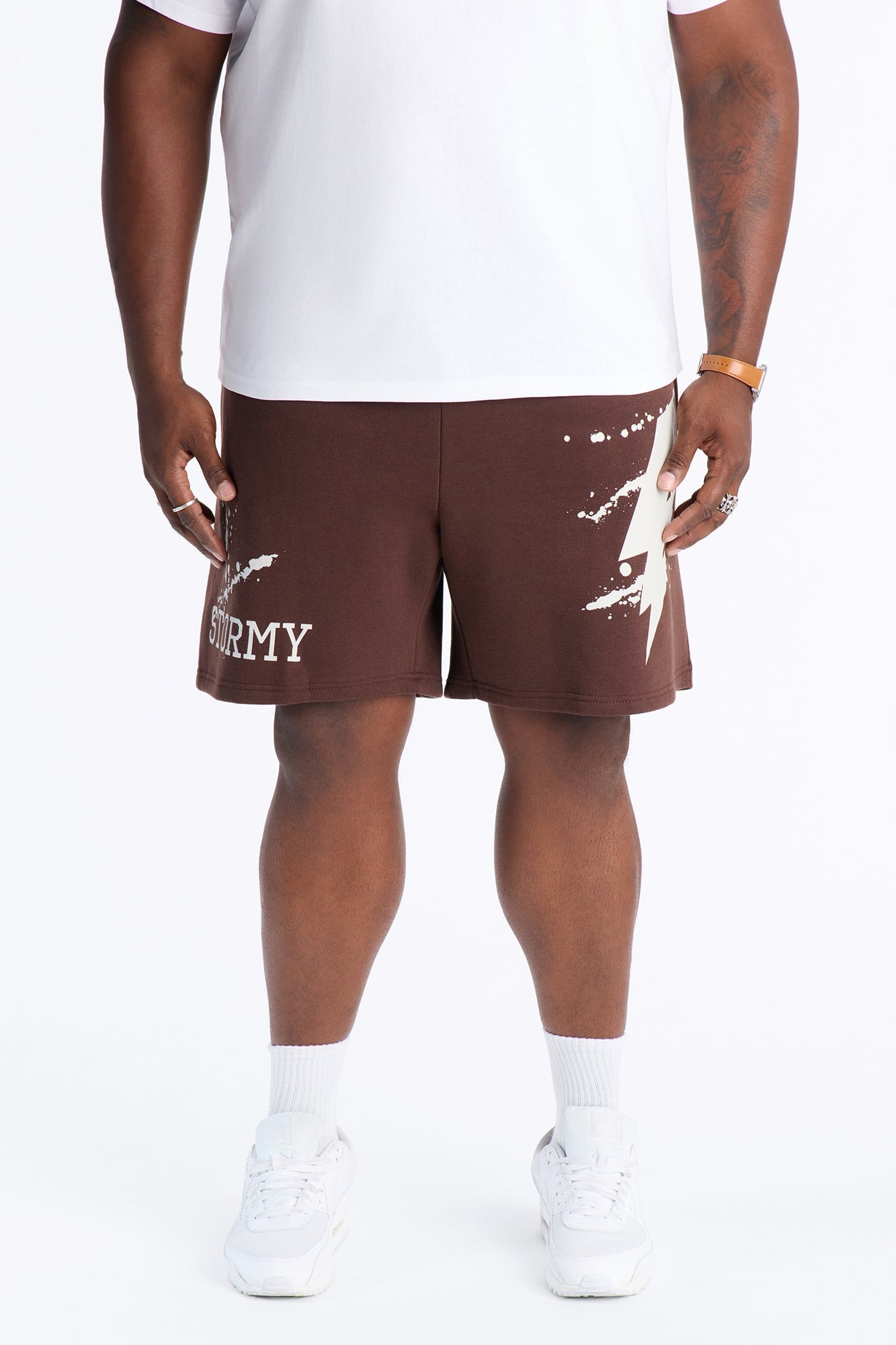 Stormy Night Relaxed Fleece Sweat Short - Brown/combo image 1