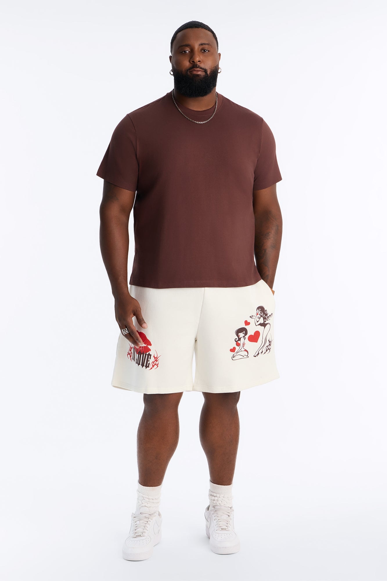 Kisses From My Love Relaxed Sweat Short - Cream/combo image 1