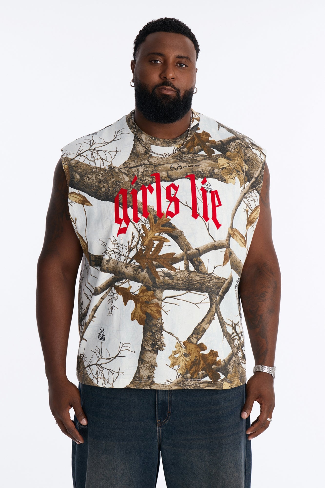 Real Tree Snow Girls Lie Flock Fleece Muscle Tee - Camouflage image 1