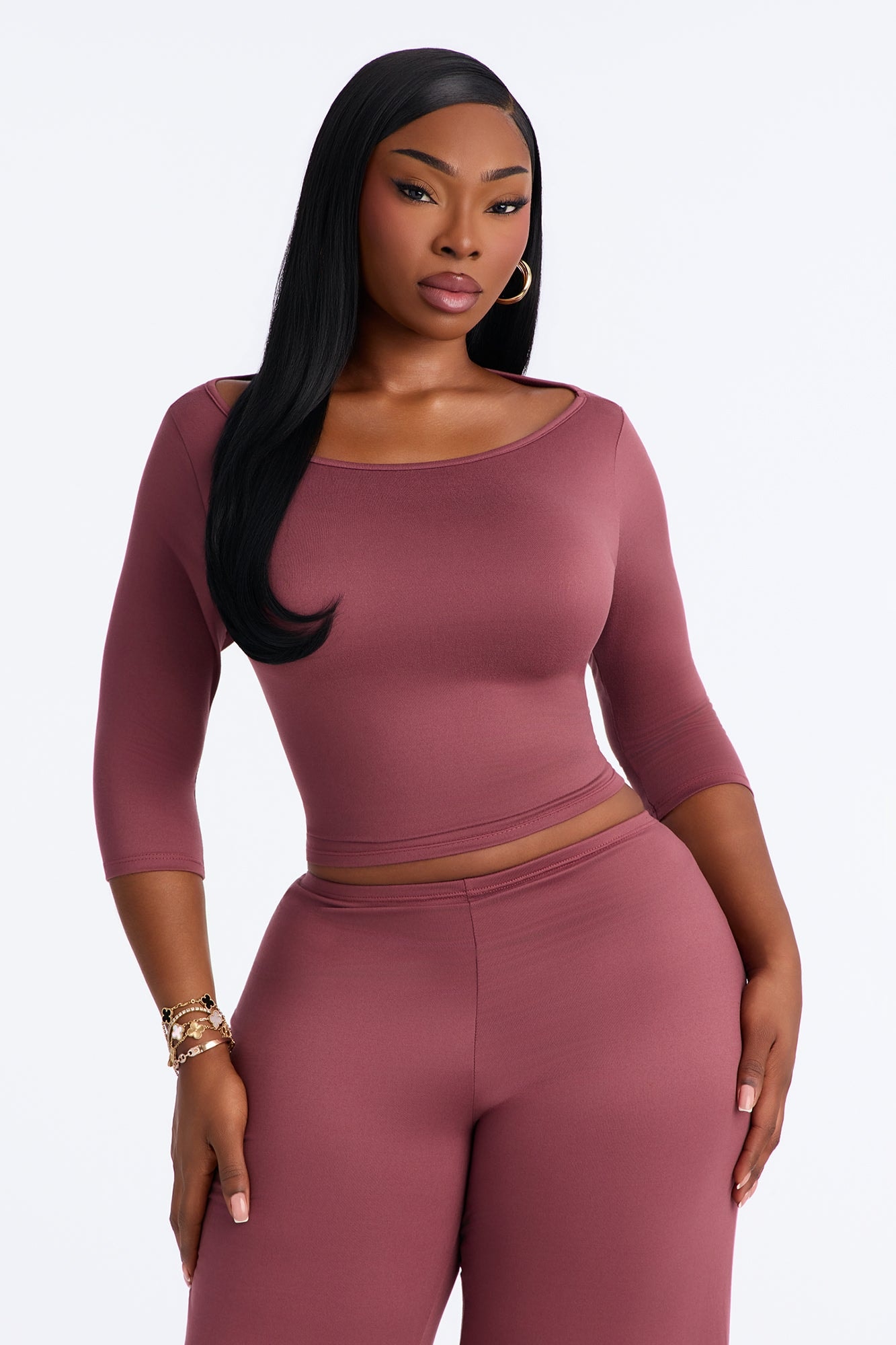 Leanne 3/4 Sleeve Pant Set - Marsala alternate