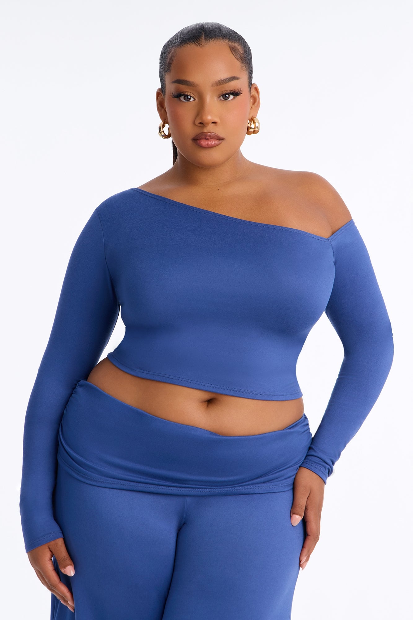 Savannah Foldover Waist Gaucho Set - Denim alternate