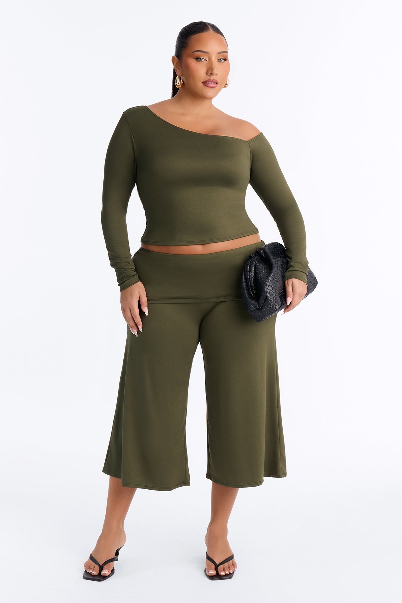 Savannah Foldover Waist Gaucho Set - Olive image 1