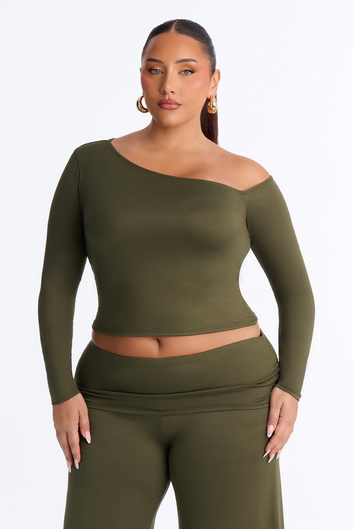 Savannah Foldover Waist Gaucho Set - Olive alternate