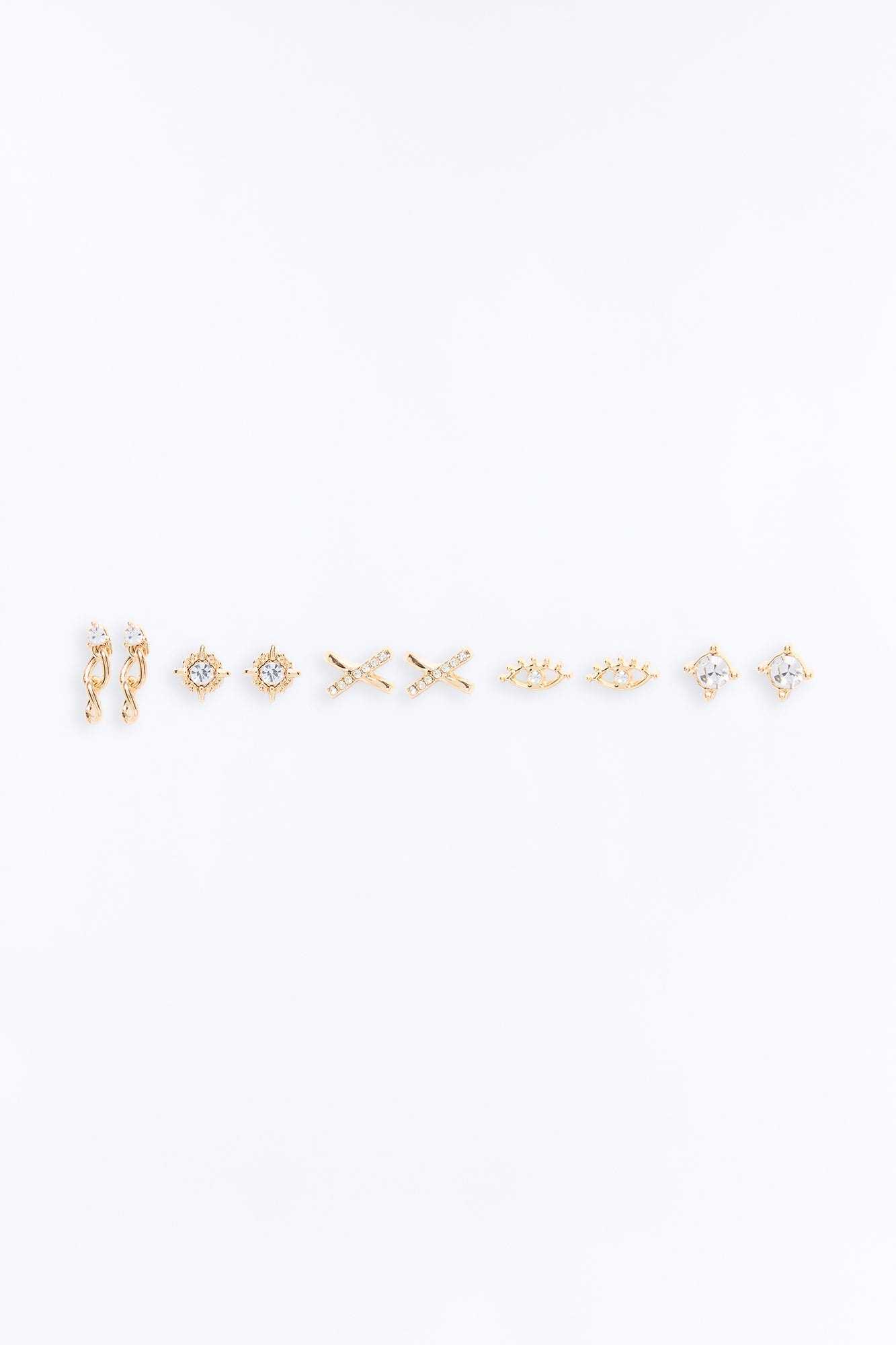Rhinestone Glitz 5 Pair Multi Earring Set - Gold image 1