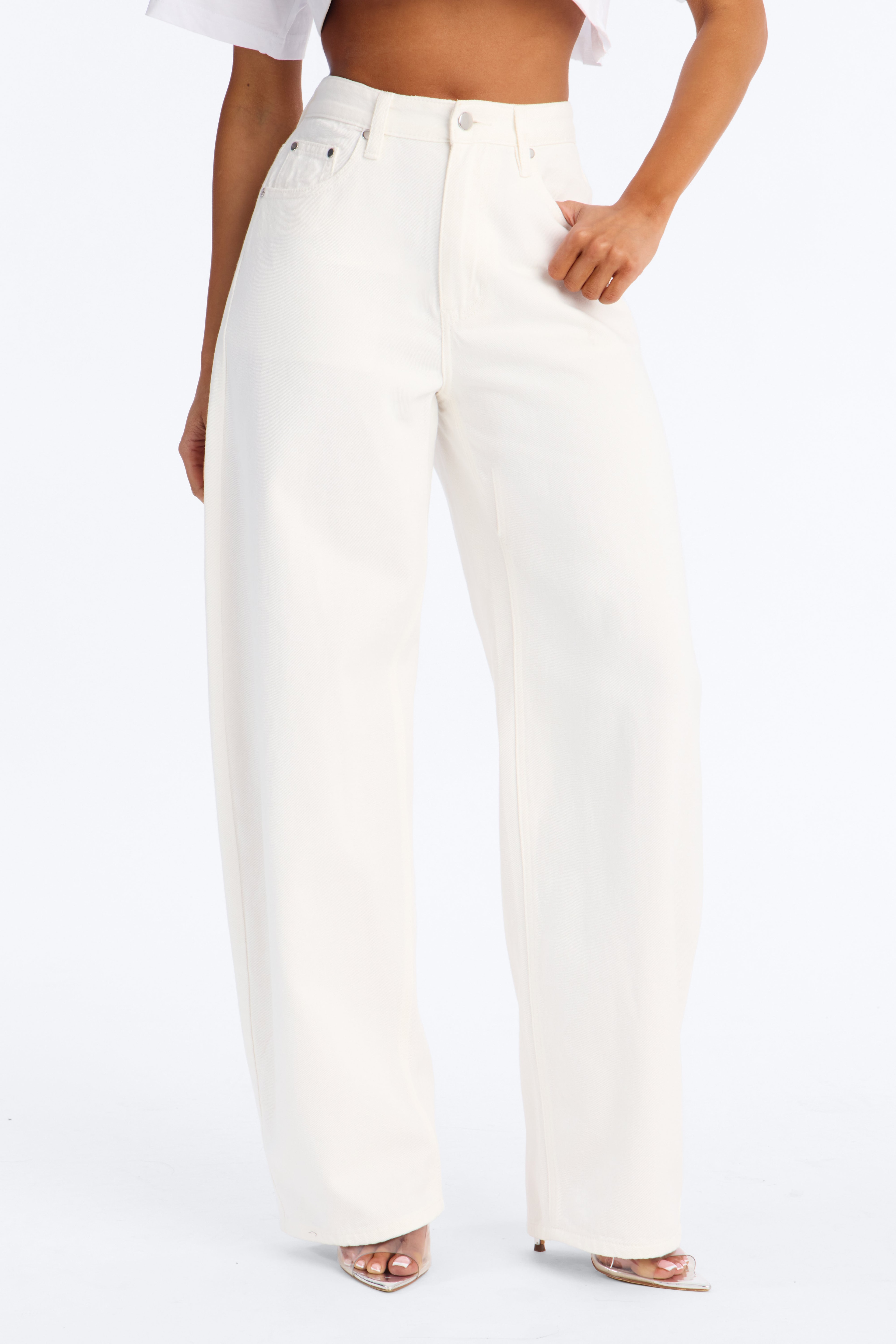 Blanc Noir High Waist Barrel Leg Jeans - White image 1