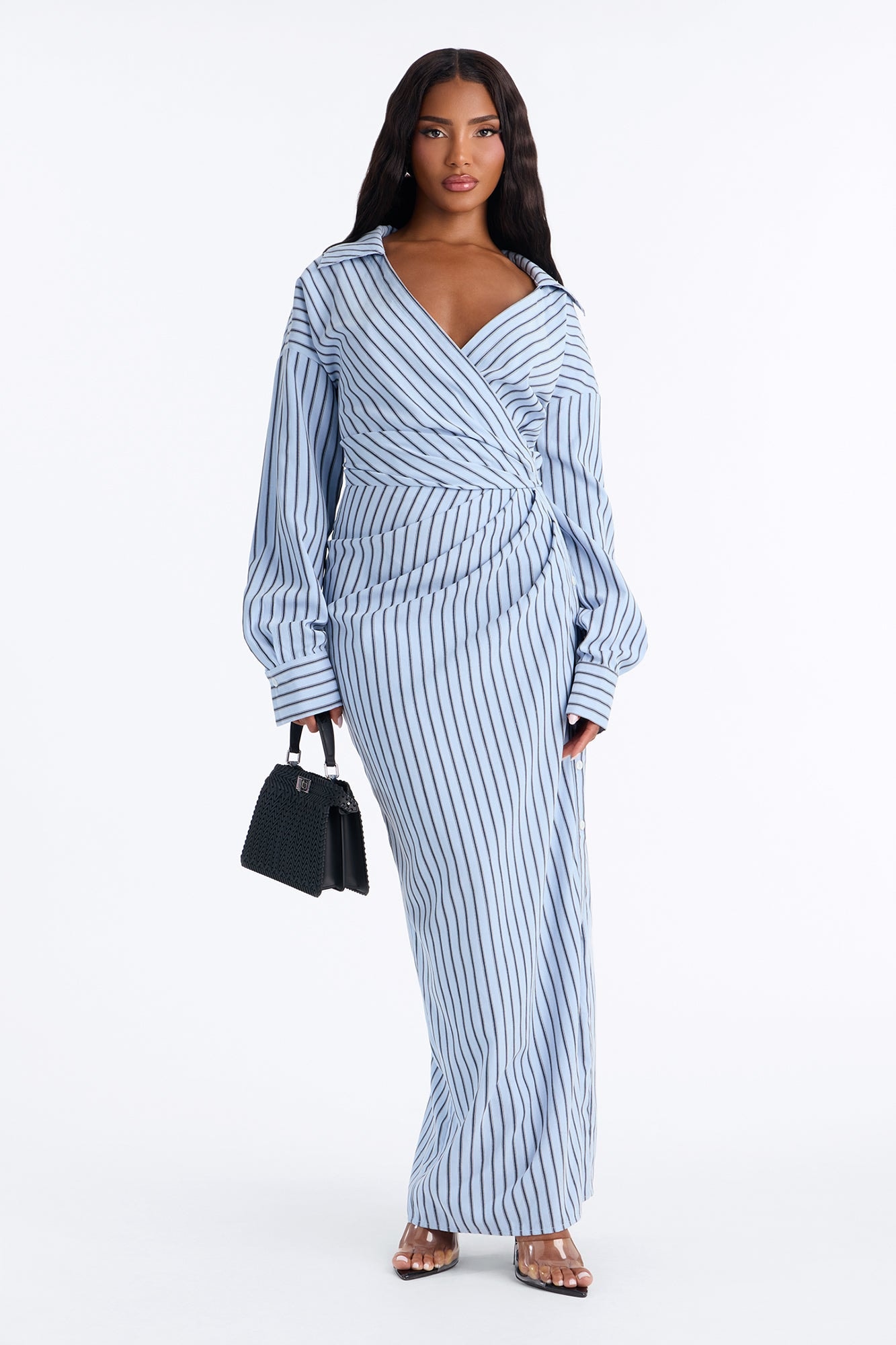 I'm Bossy Striped Collar Maxi Dress - Blue/combo image 1