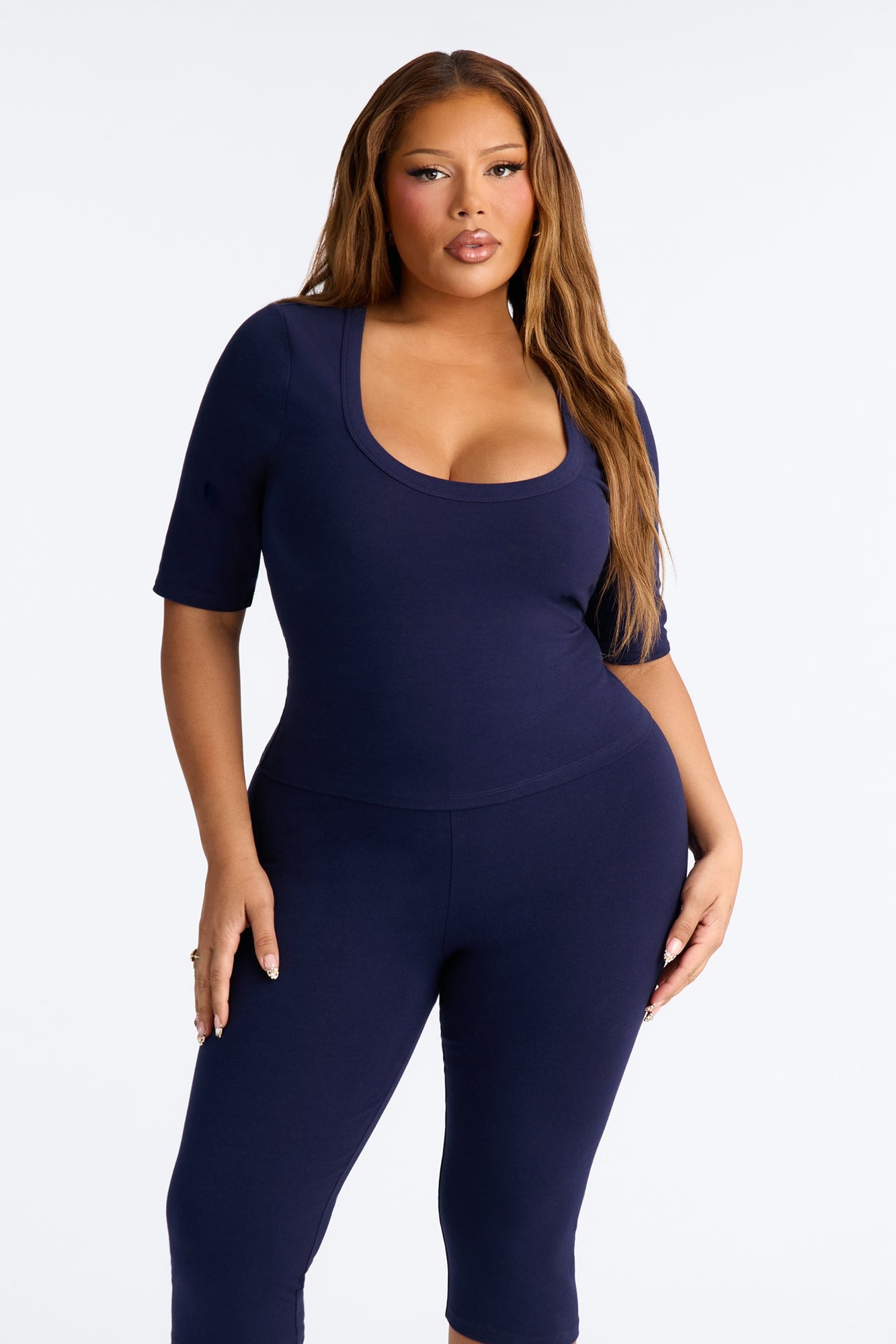 Quinn 3/4 Sleeve Scoop Neck Top - Navy image 1