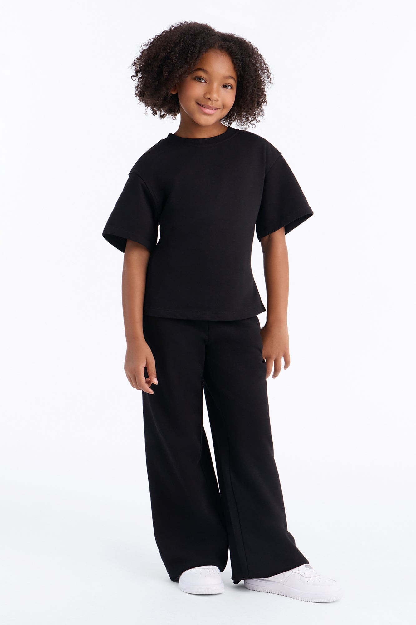 Mini Stephanie Fitted Tee Wide Leg Pant Set - Black image 1