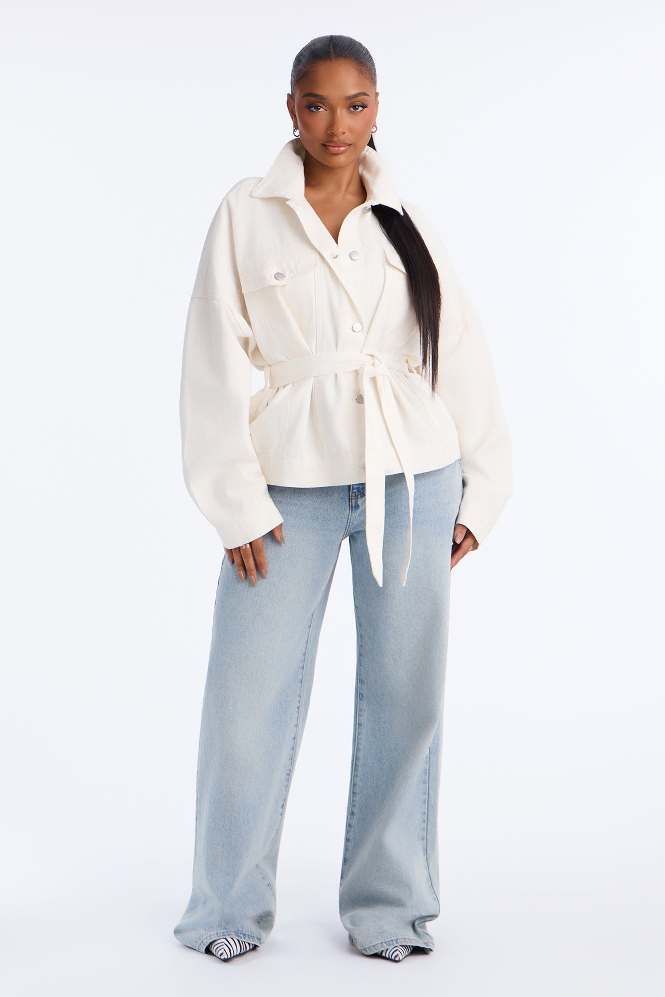 Hitting The Town Twill Belted Jacket - Ivory image 1