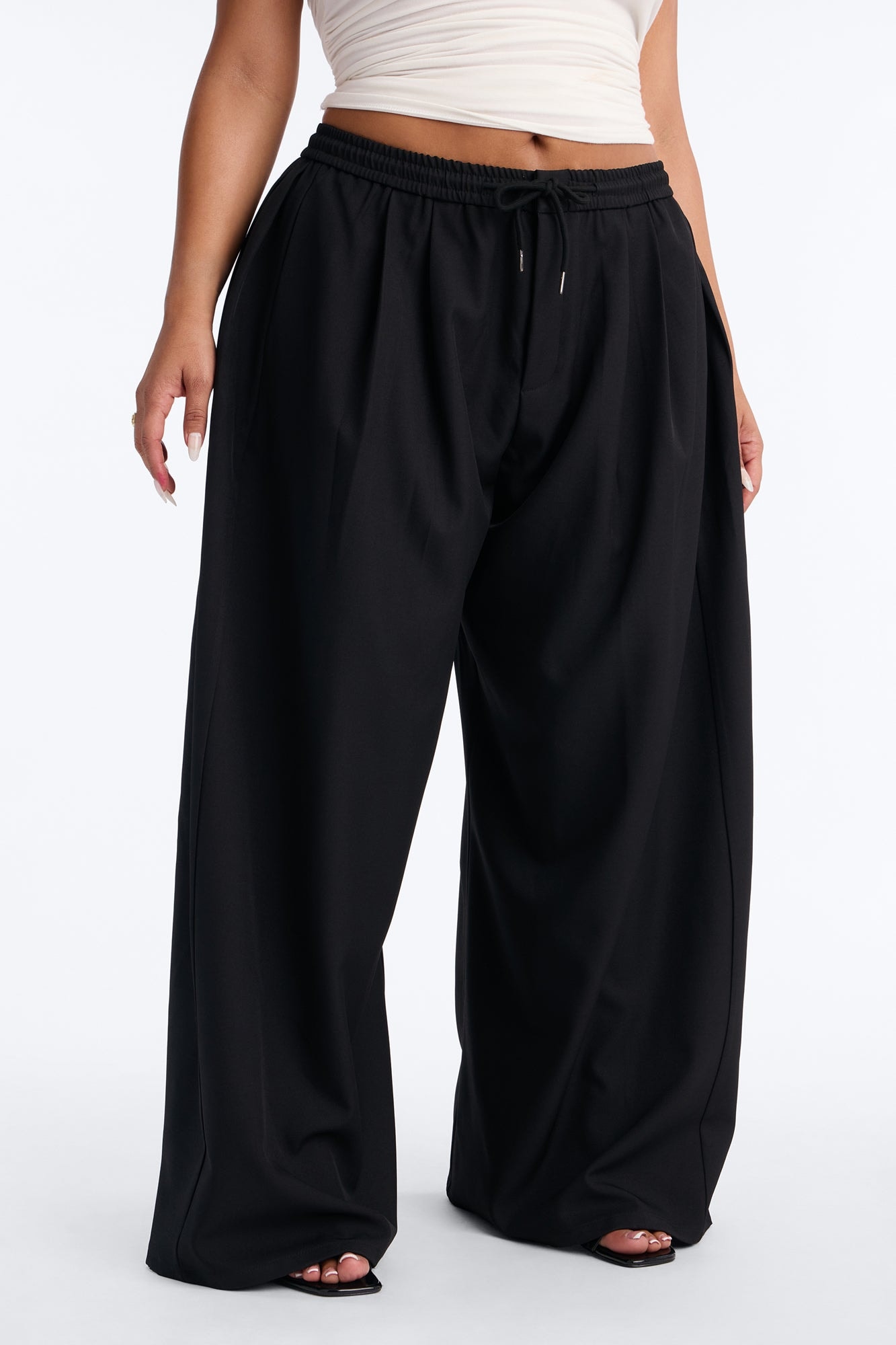 Heidi High Rise Wide Leg Pleated Drawstring Trouser - Black image 1