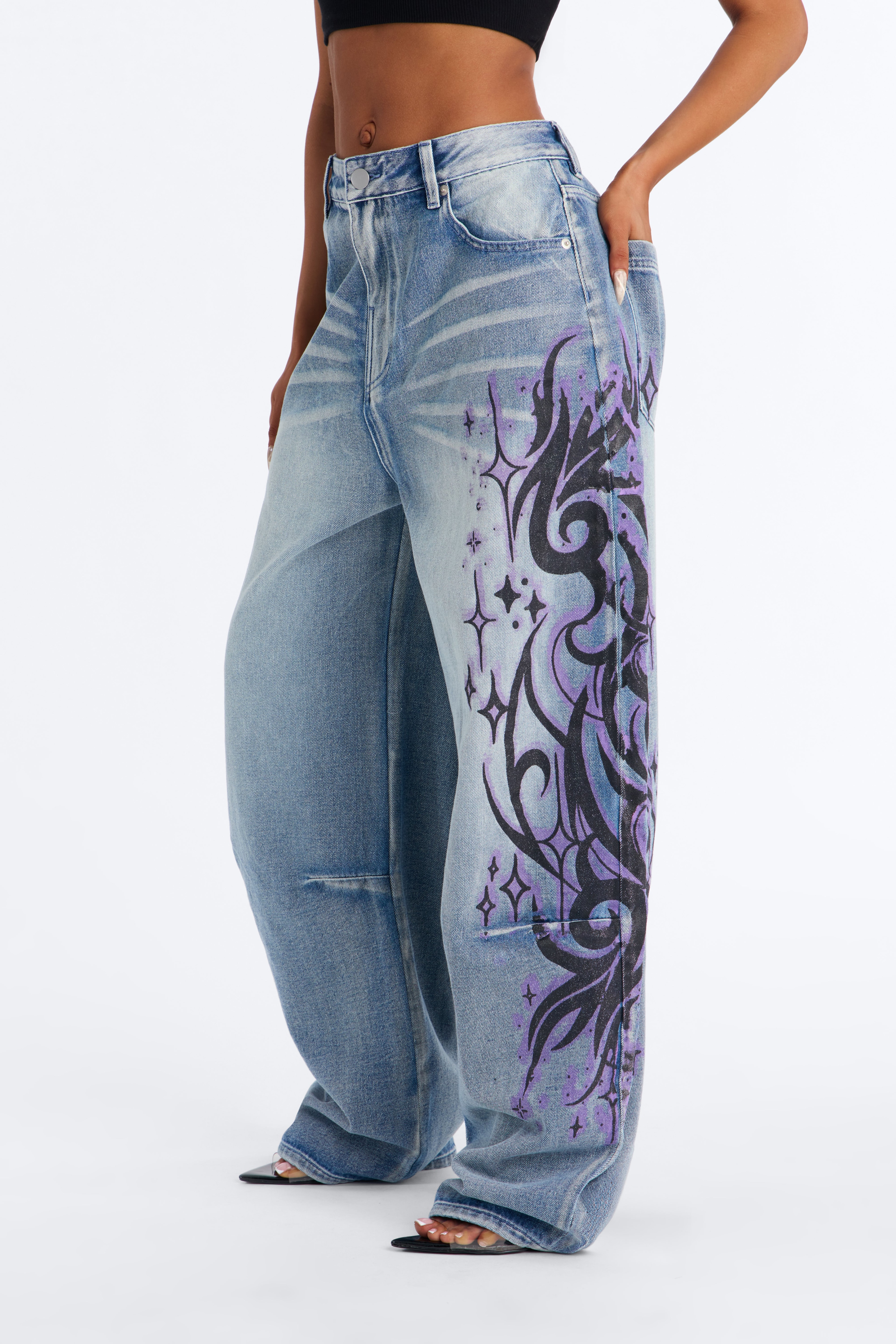 So Sentimental 90s Baggy Printed Jeans - Vintage Wash image 1