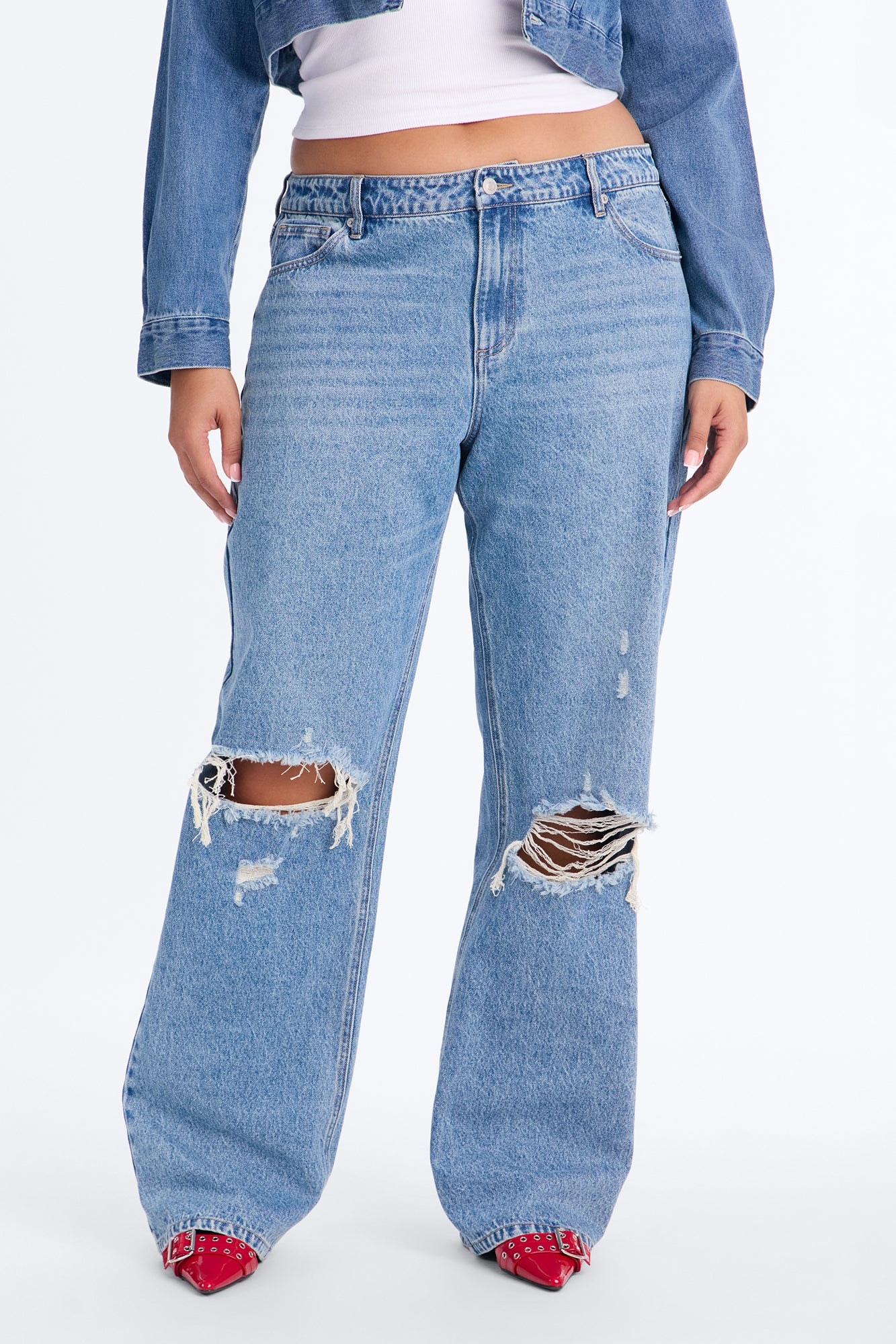 Malibu High Rise Ripped Straight Leg Jeans - Medium Wash image 1