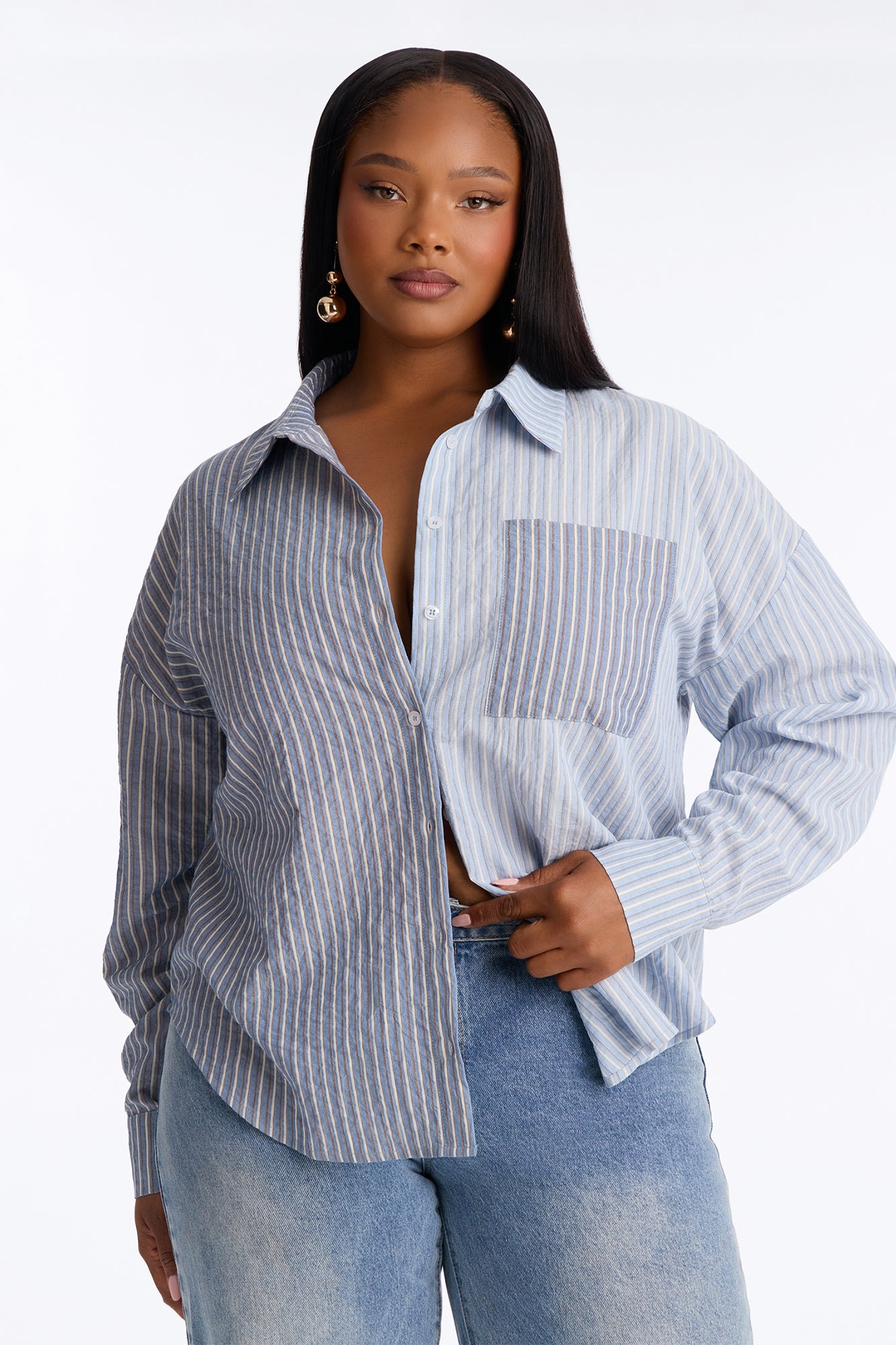 Salina Striped Button Up Shirt - Blue/combo image 1