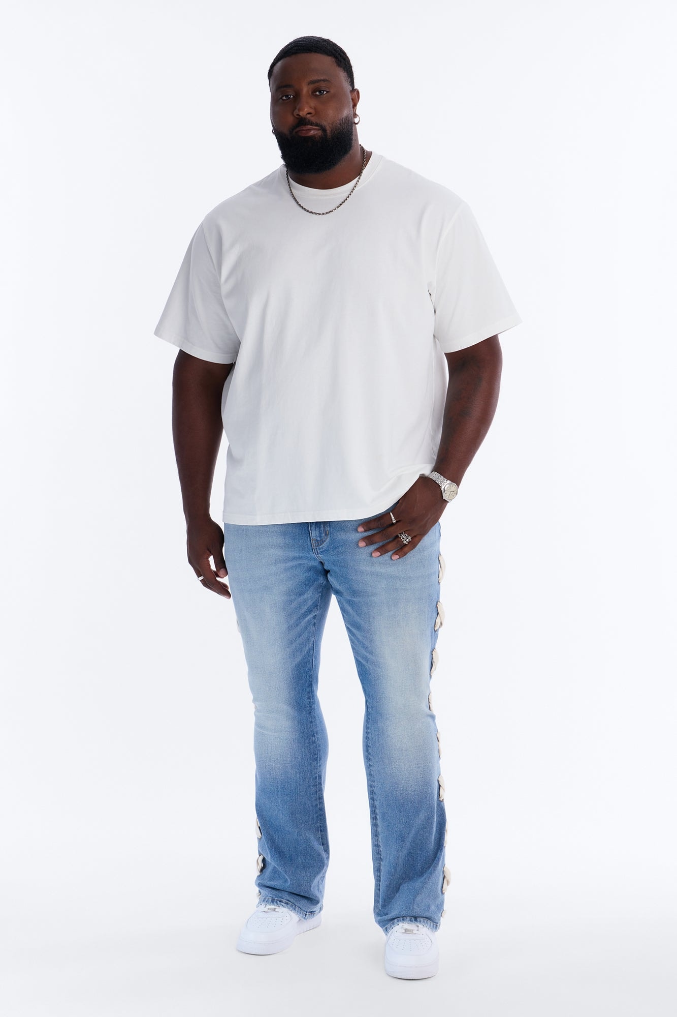 Stacked Slim Flare Lace Up Jean - Light Blue Wash image 1