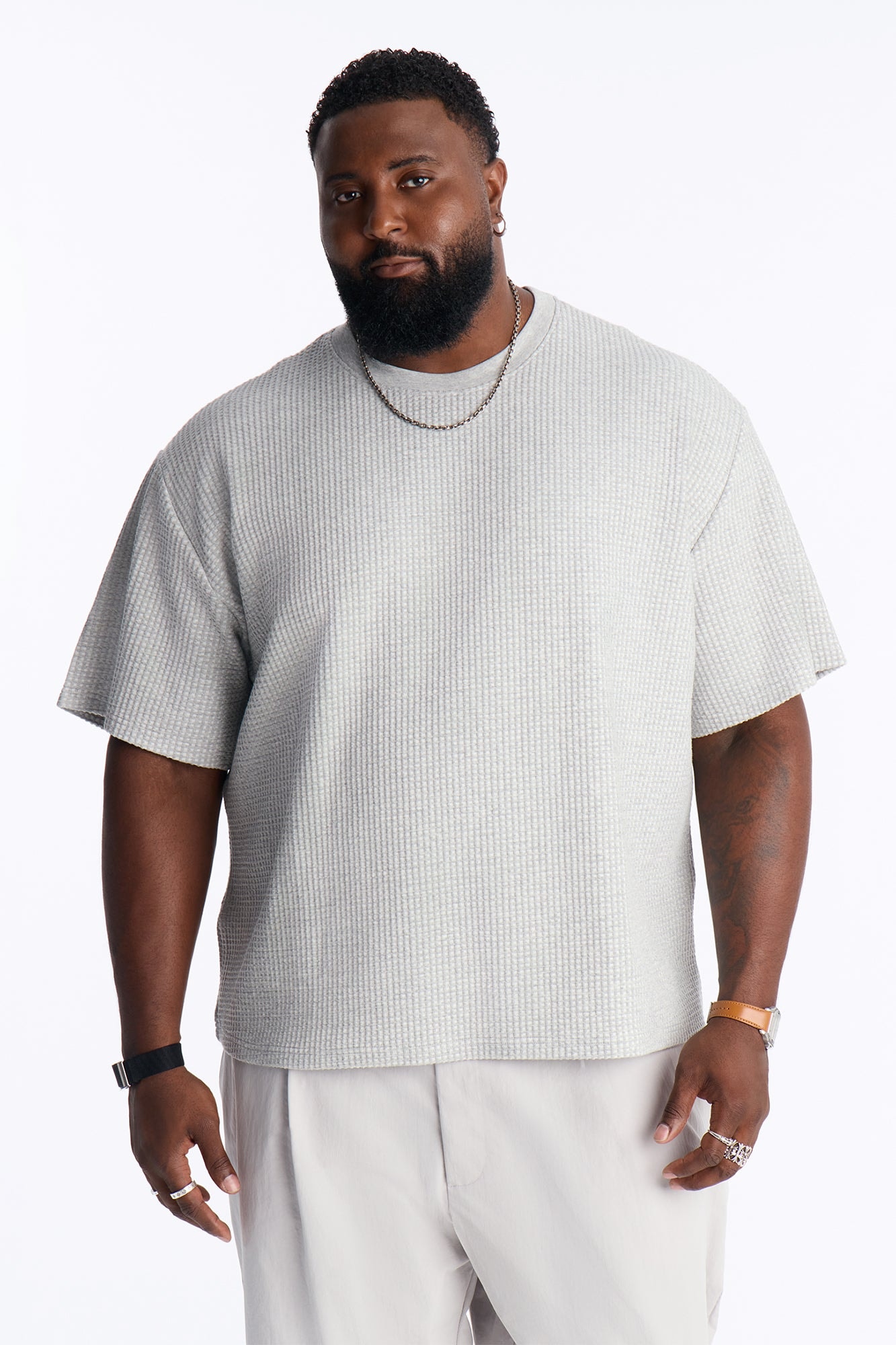 Relaxed Waffle Short Sleeve Tee - Grey image 1
