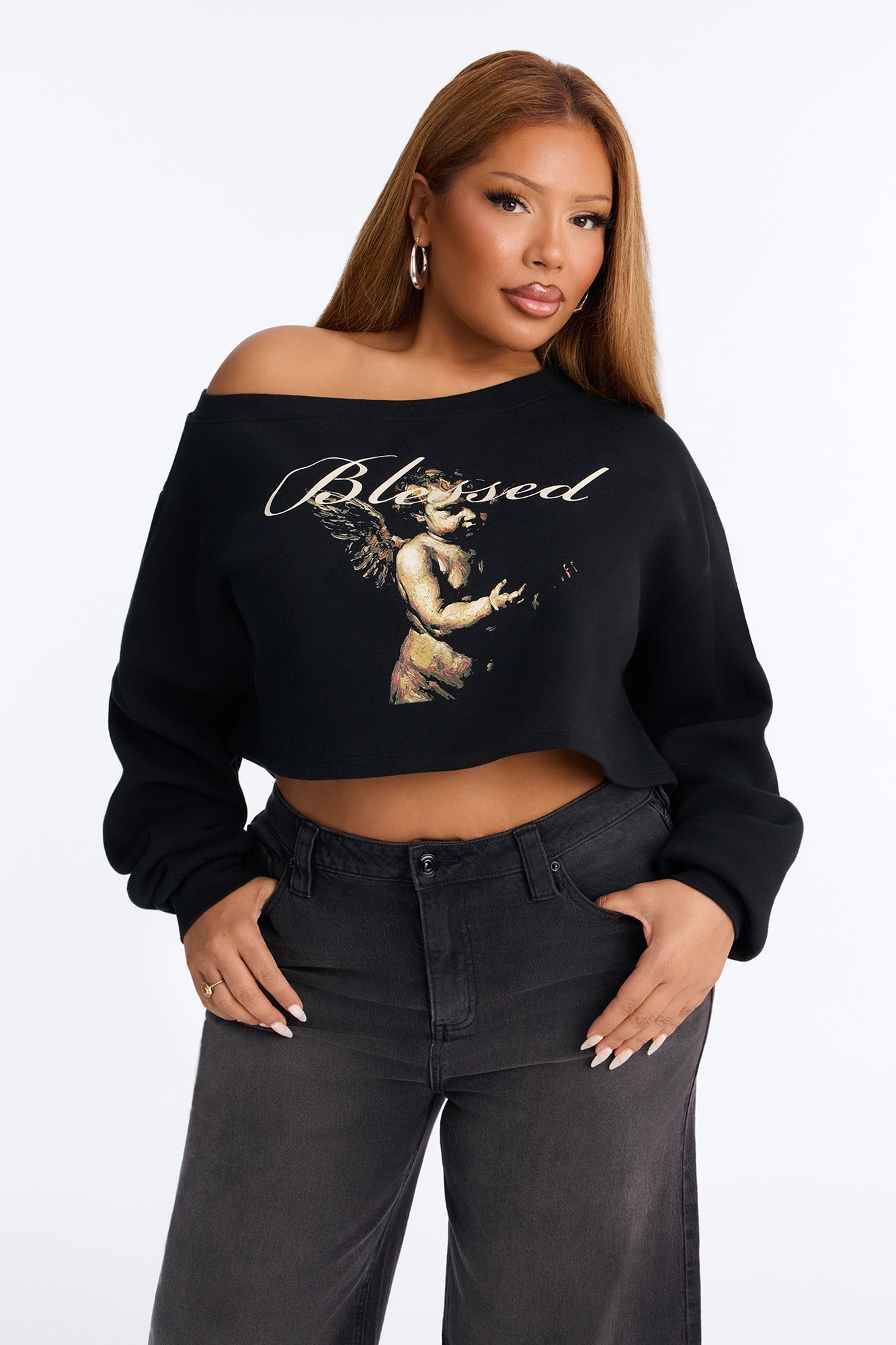 Always Blessed Cropped Sweatshirt - Black image 1