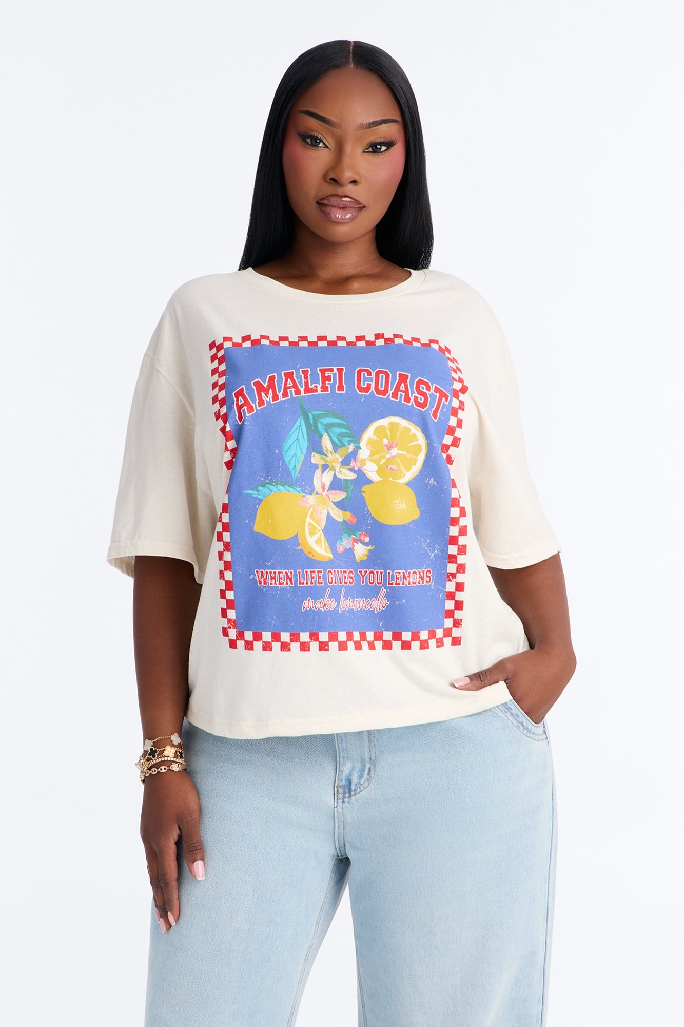 Postcard From Amalfi Washed T-Shirt - Cream image 1