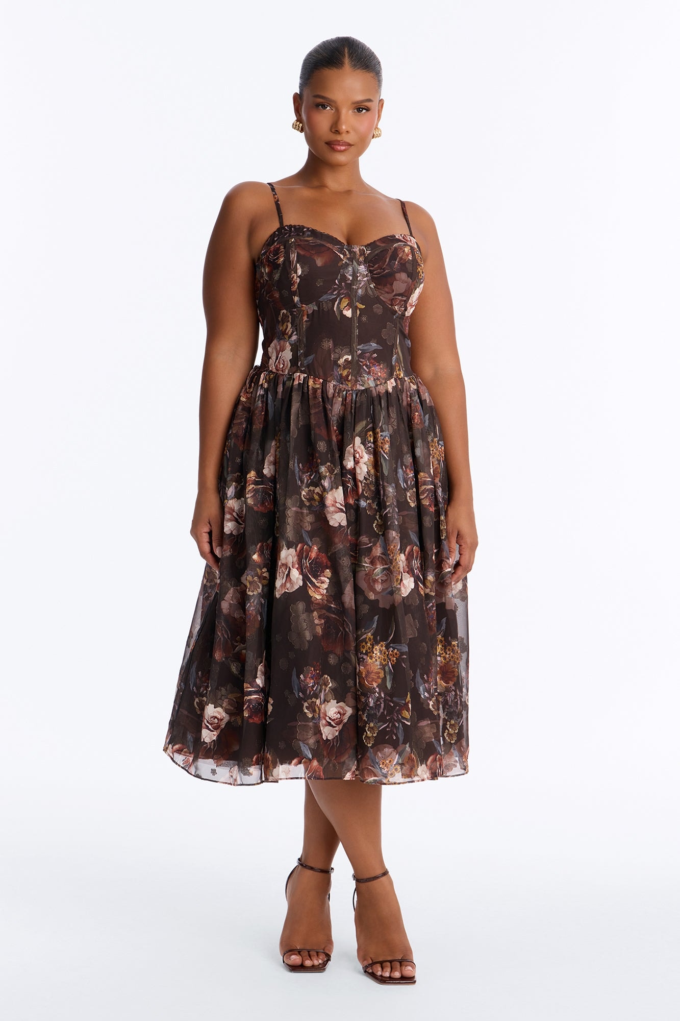She's The Daydream Floral Midi Dress - Brown/combo image 1