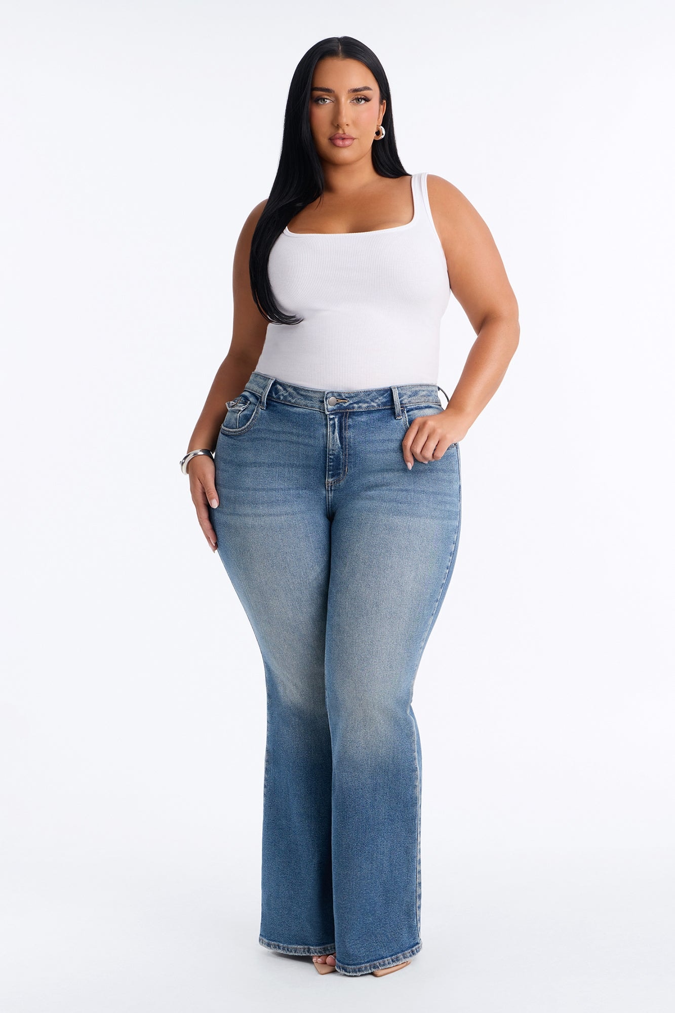 Line Dancer Low Rise Stretch Flare Leg Jeans - Medium Wash image 1