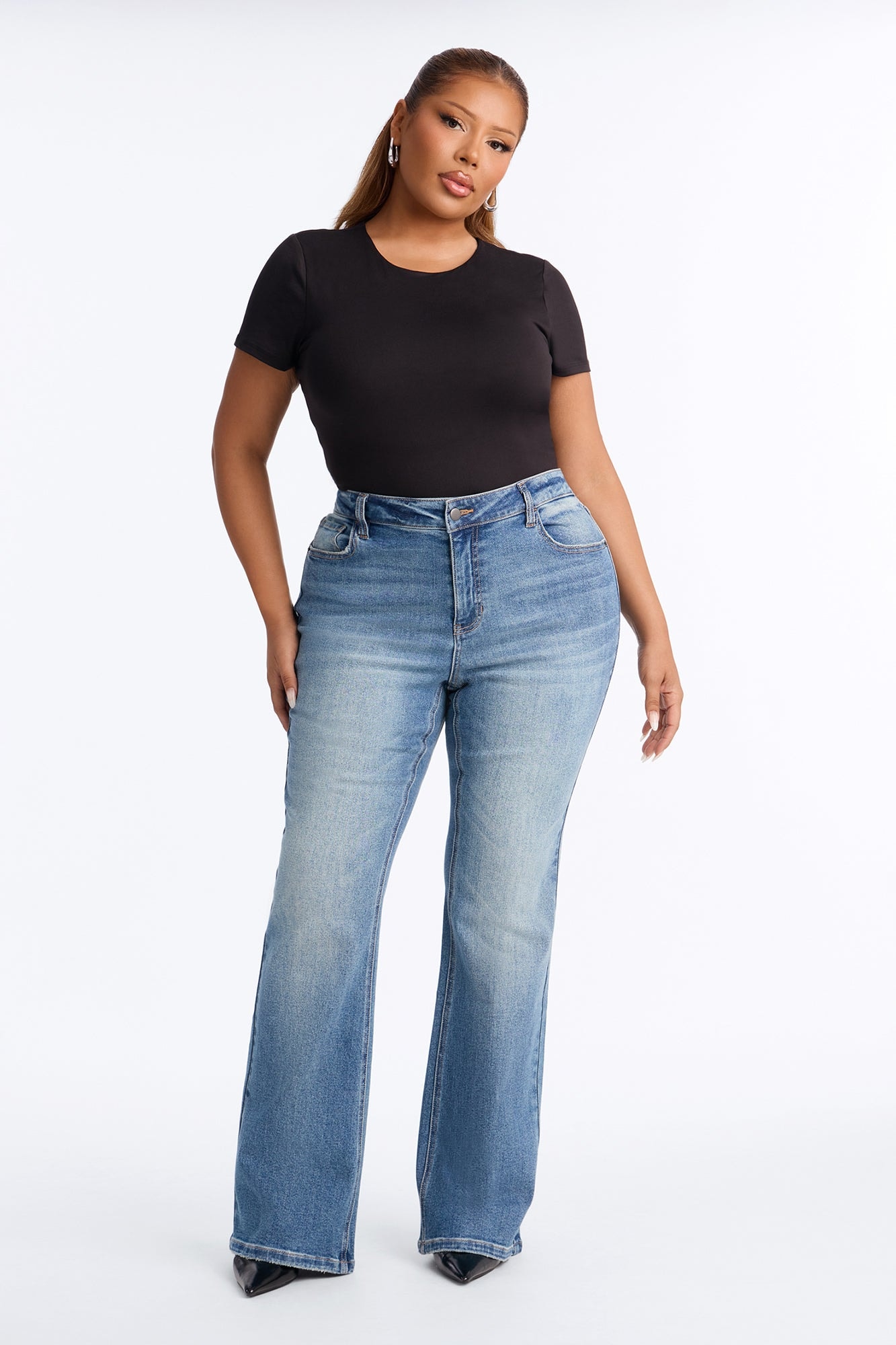 Nevada Mid Rise Stretch Flare Jeans - Medium Wash image 1
