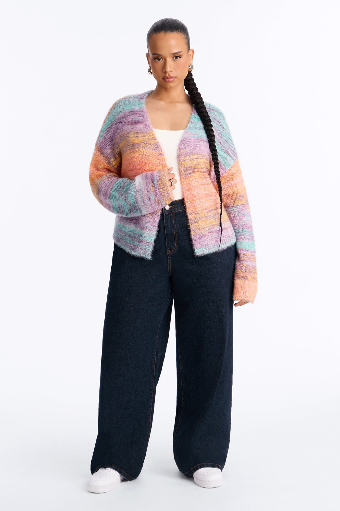 Sabriya Spacedye Cropped Cardigan - Orange/combo alternate