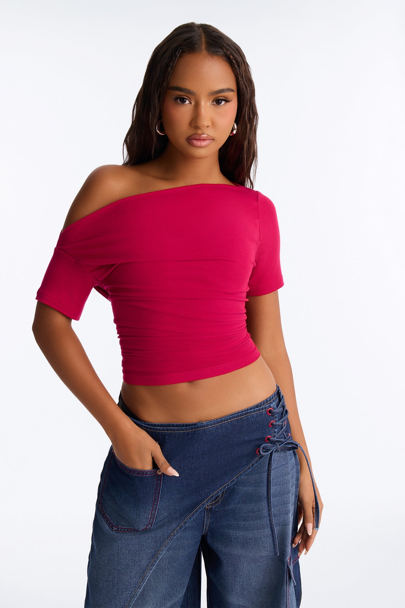 Don't Mind Me One Shoulder Top - Raspberry image 1