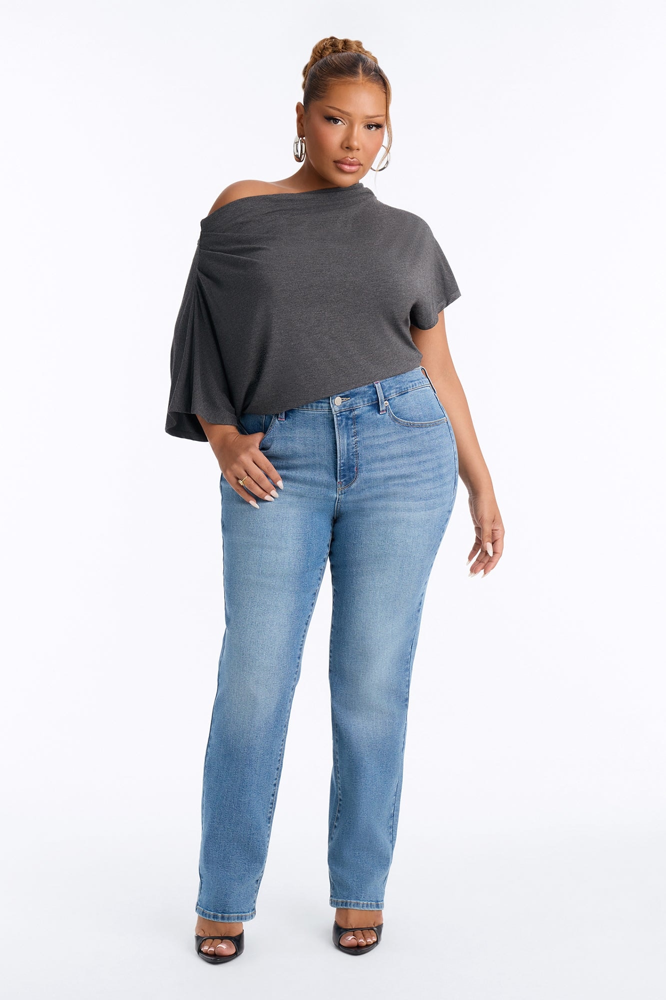 Flatter Me Off Shoulder Bodysuit - Charcoal alternate