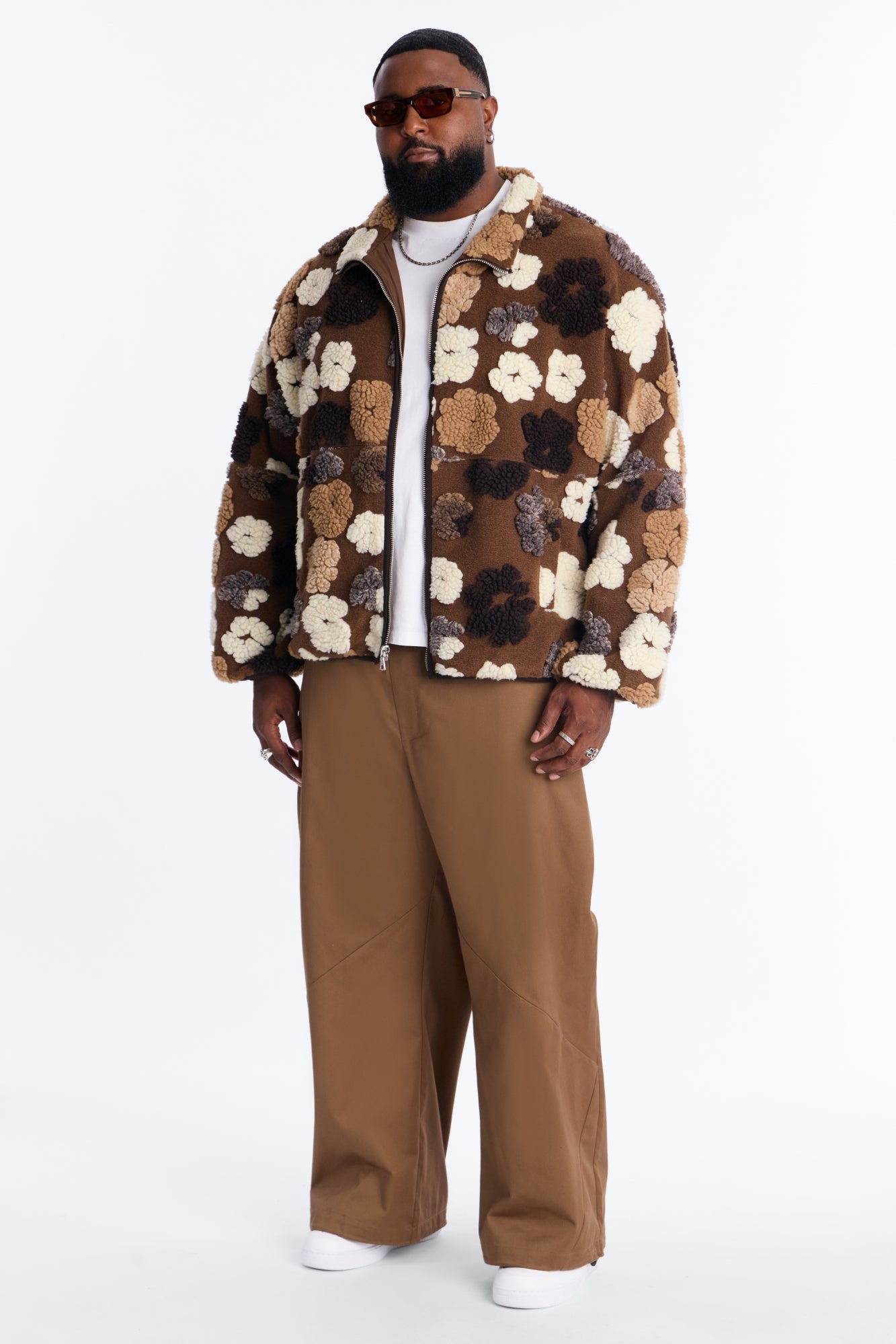 Sherpa Tears Oversized Zip Jacket - Brown/combo image 1