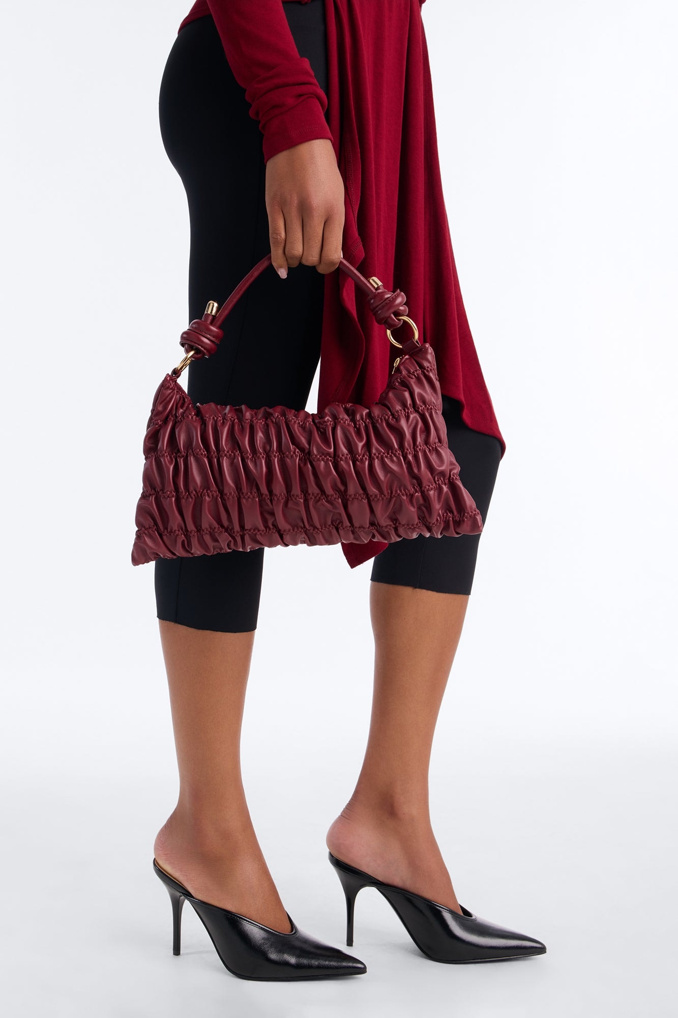 Stitch Please Faux Leather Shoulder Handbag - Burgundy image 1